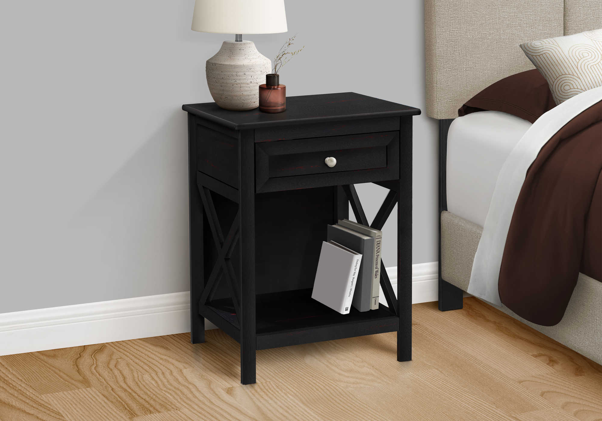 NIGHTSTAND - 25"H / BLACK VENEER END TABLE #I 3986