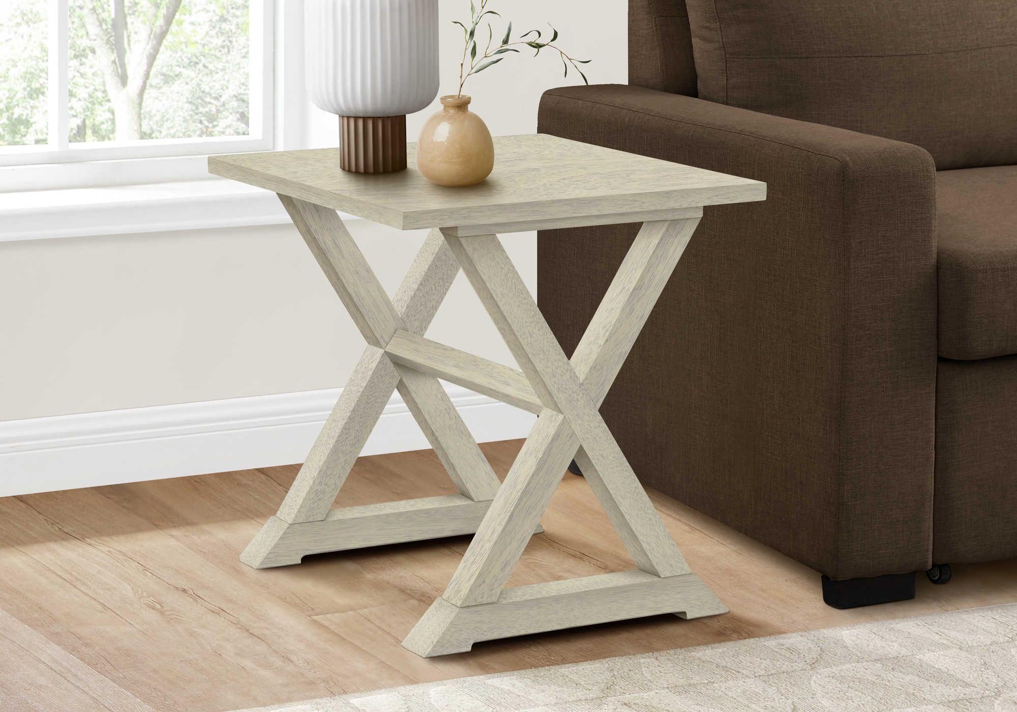 TABLE D'APPOINT - 24"H / TABLE D'APPOINT EN PLACAGE BLANC ANTIQUE #I 3989