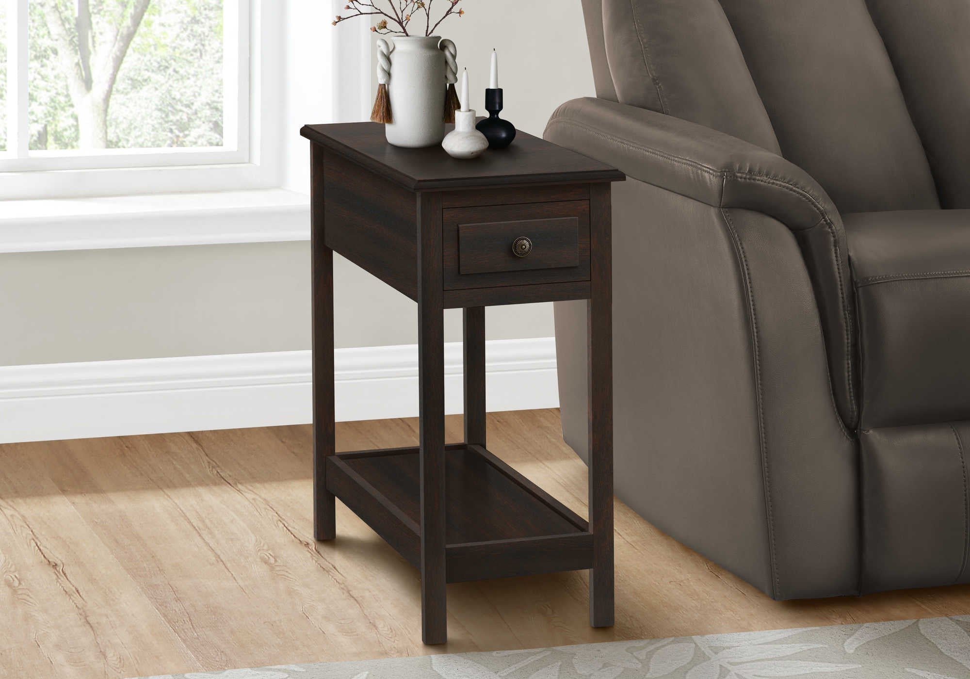 NIGHTSTAND - 25"H / DARK WALNUT VENEER END TABLE #I 3990