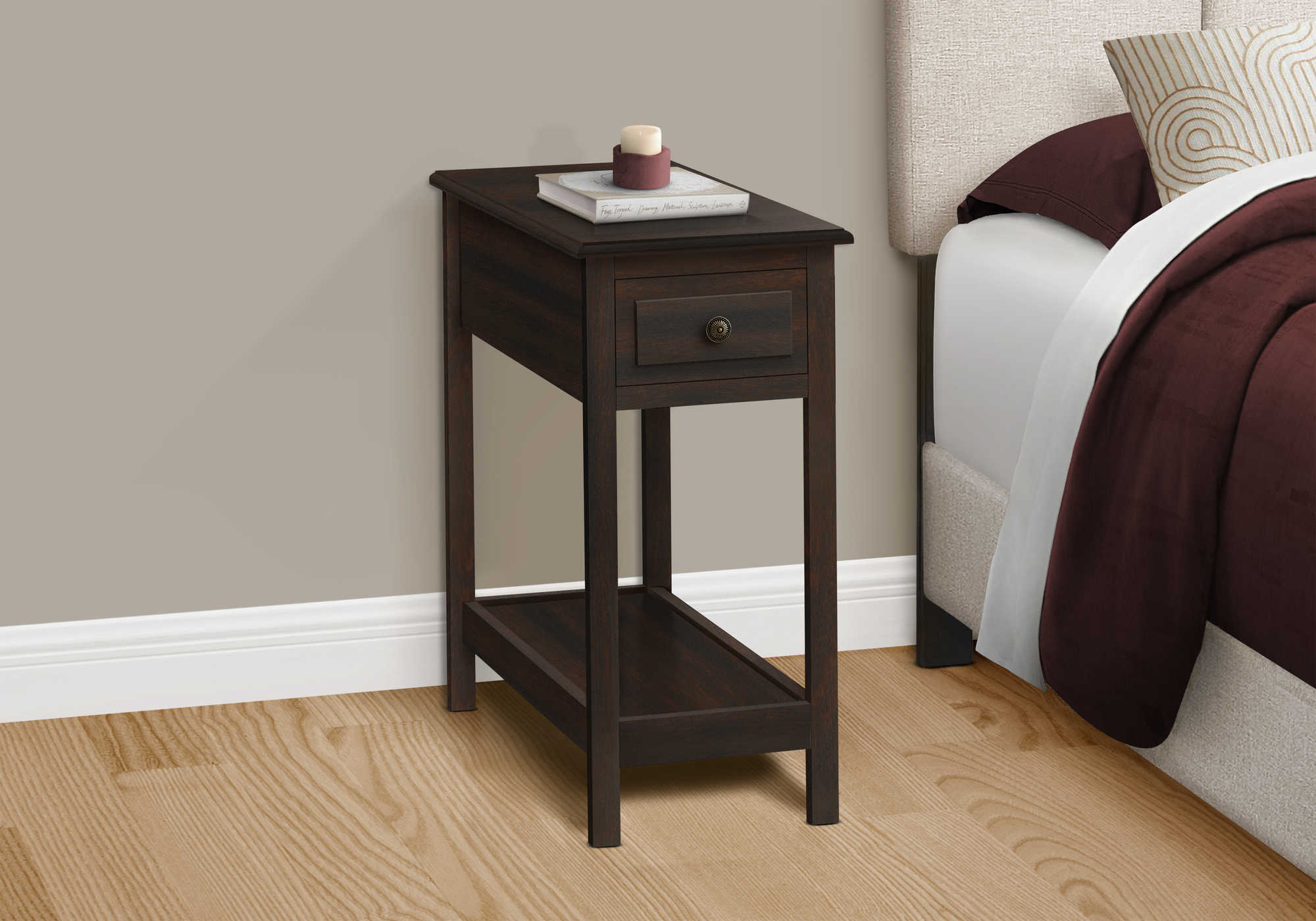 NIGHTSTAND - 25"H / DARK WALNUT VENEER END TABLE #I 3990