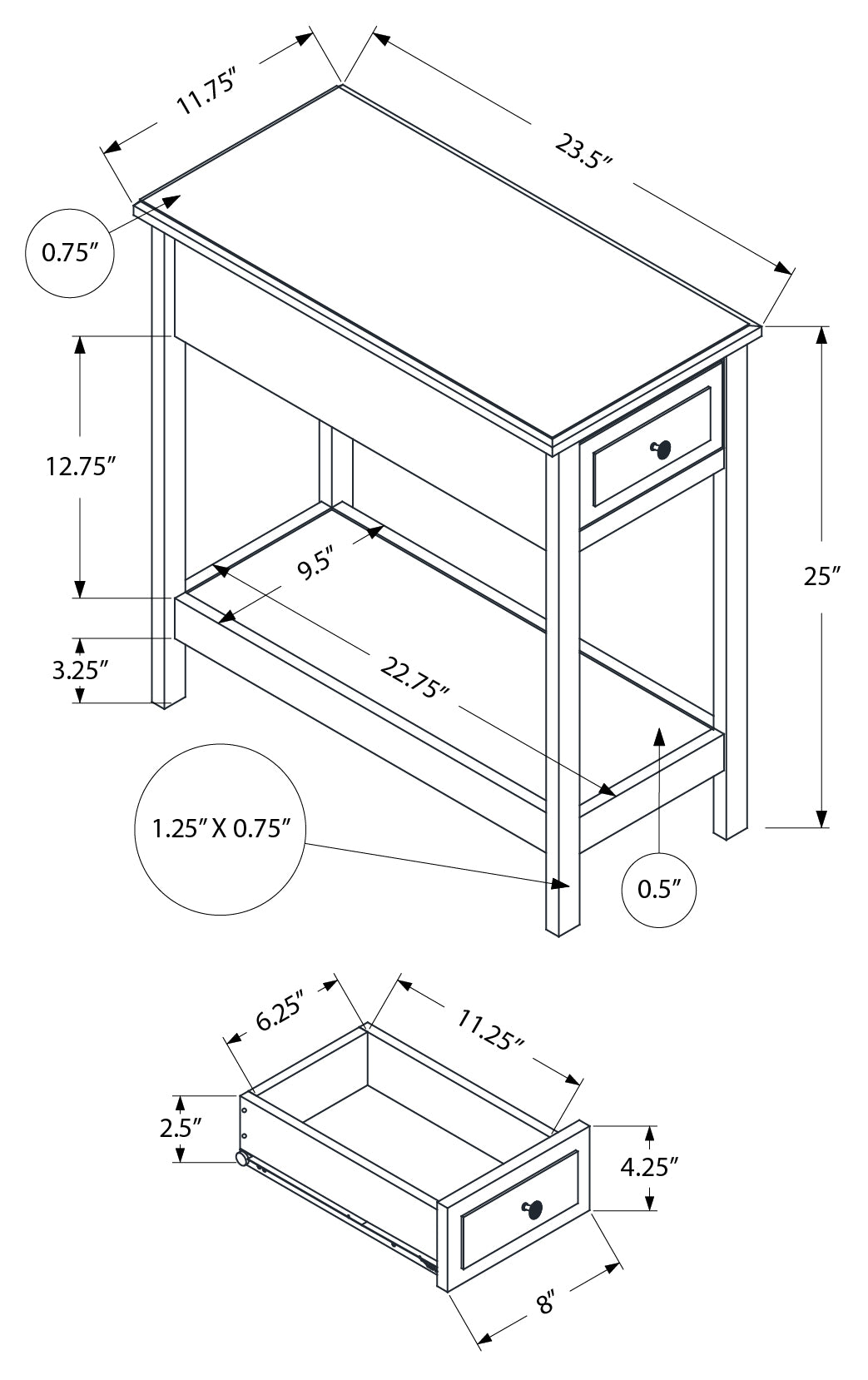 NIGHTSTAND - 25"H / DARK WALNUT VENEER END TABLE #I 3990