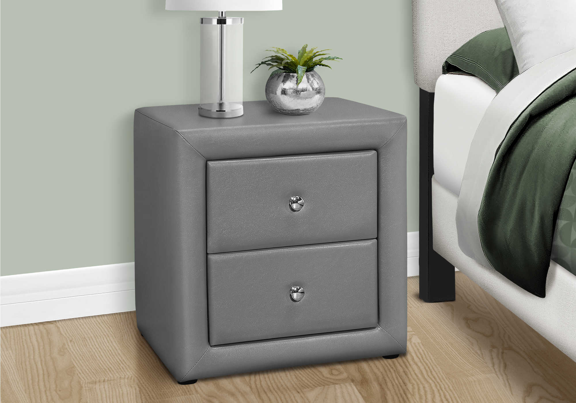 NIGHTSTAND - 21"H / GREY LEATHER-LOOK #I 5602