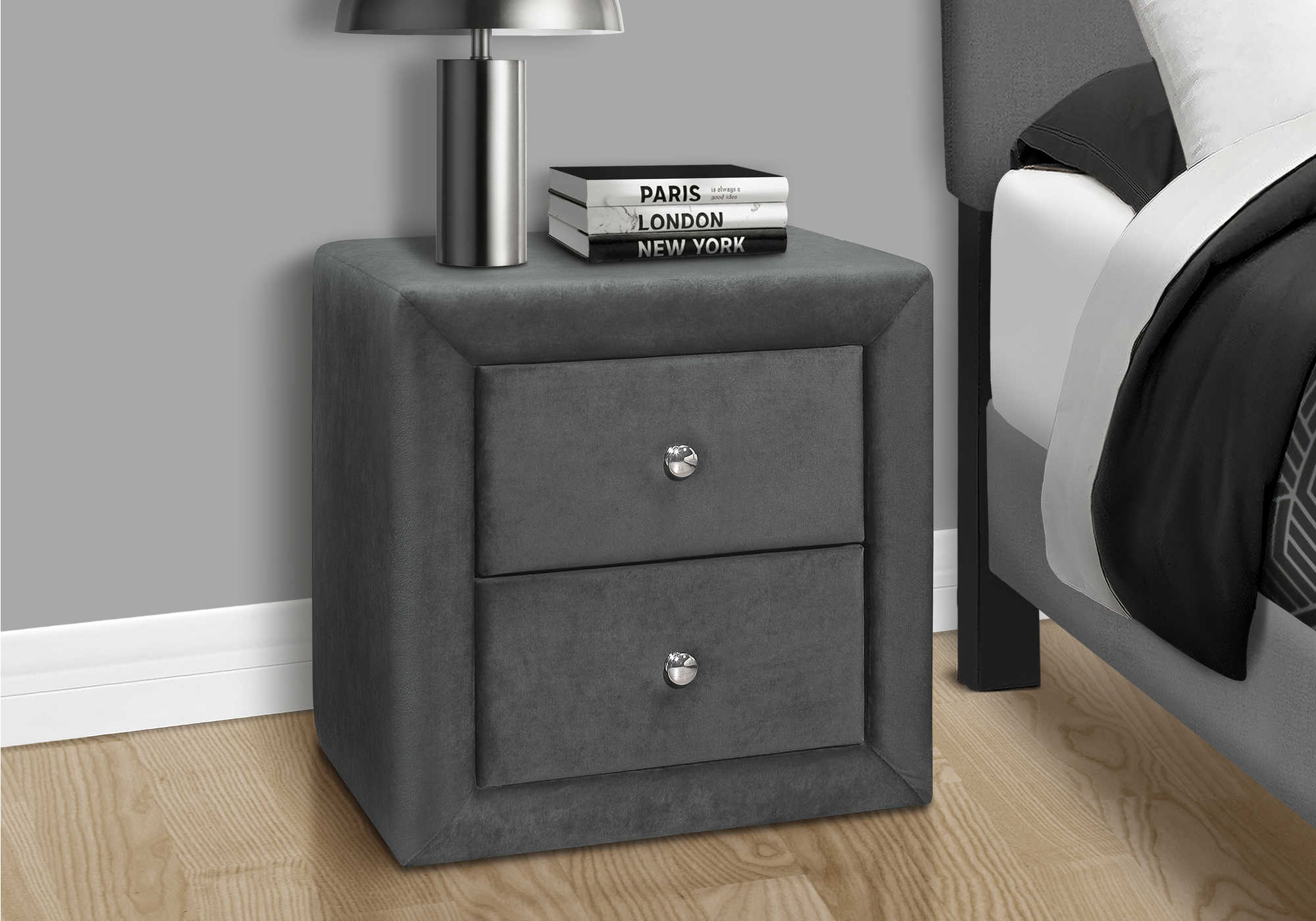 NIGHTSTAND - 21"H / DARK GREY VELVET # I 5607