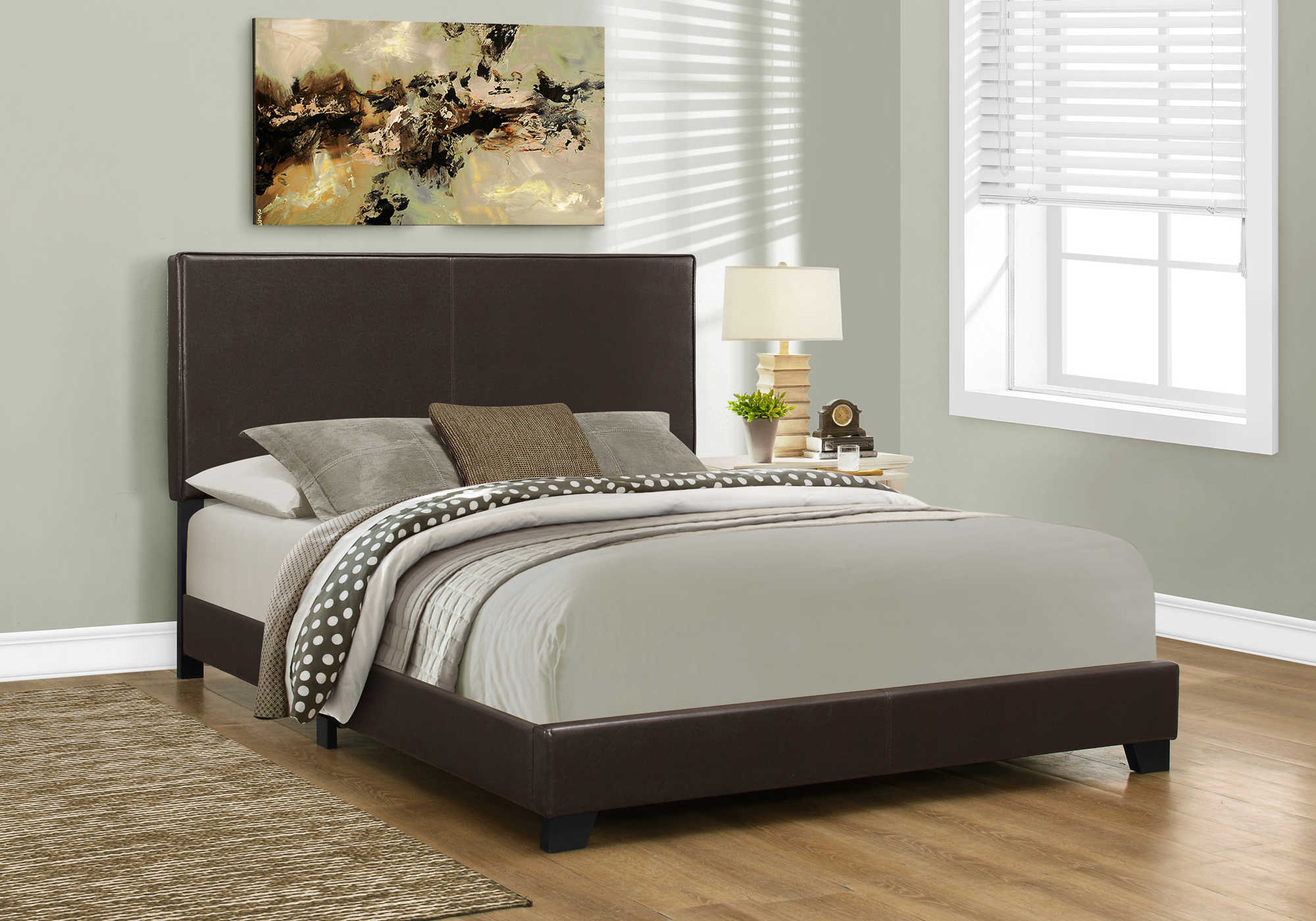 BED - QUEEN SIZE / DARK BROWN LEATHER-LOOK # I 5910Q