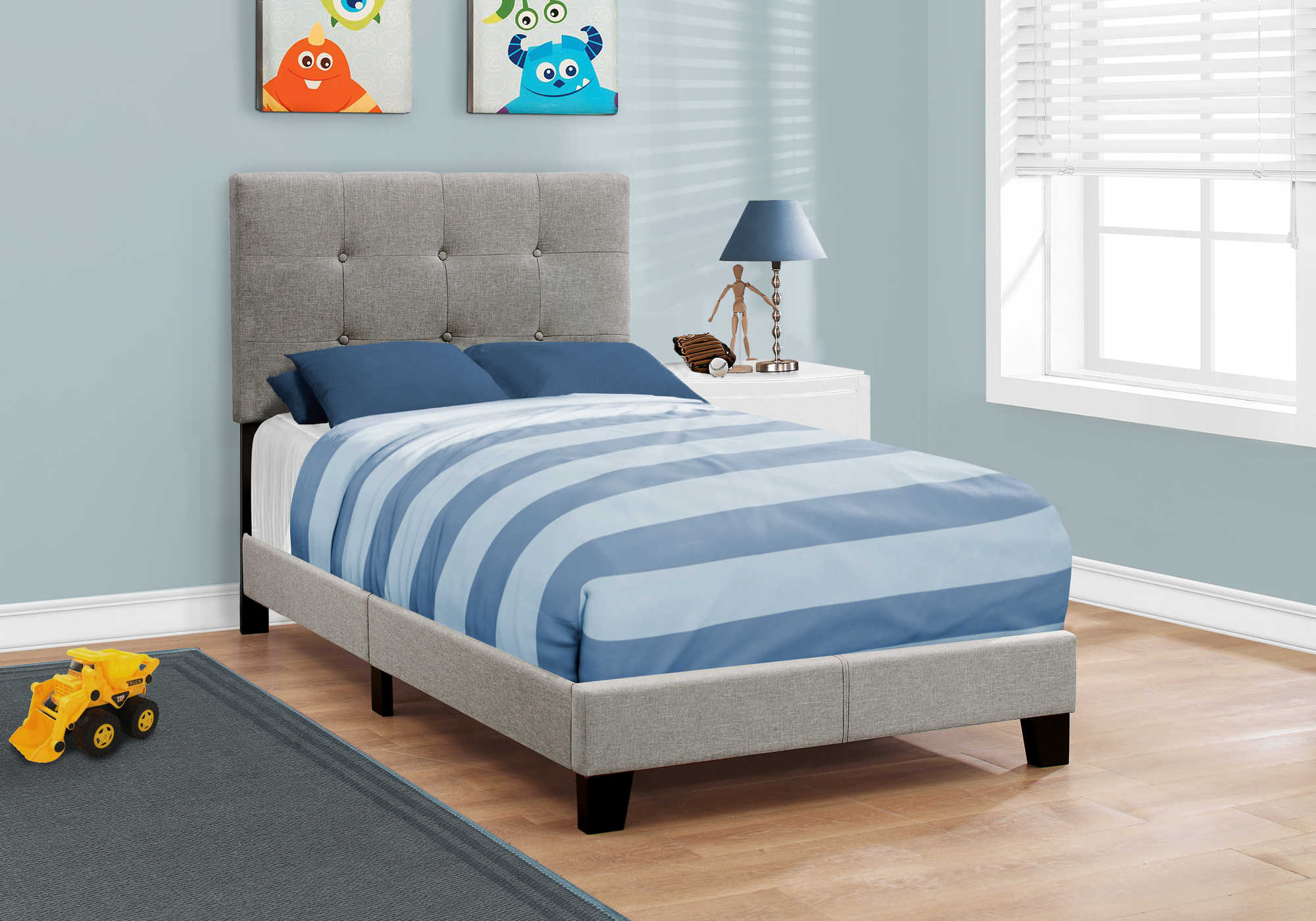 BED - TWIN SIZE / GREY LINEN # I 5920T