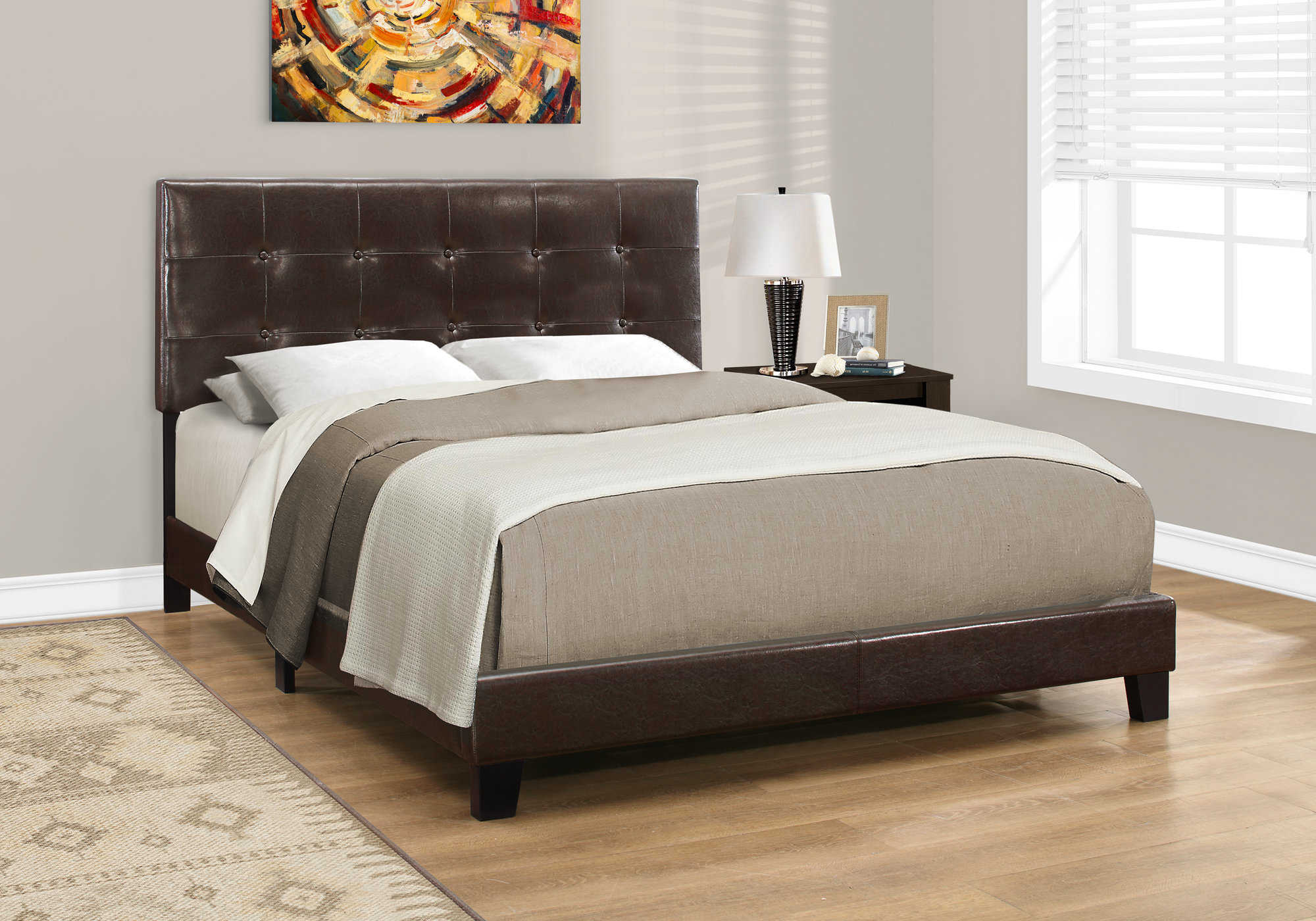 BED - QUEEN SIZE / DARK BROWN LEATHER-LOOK # I 5922Q