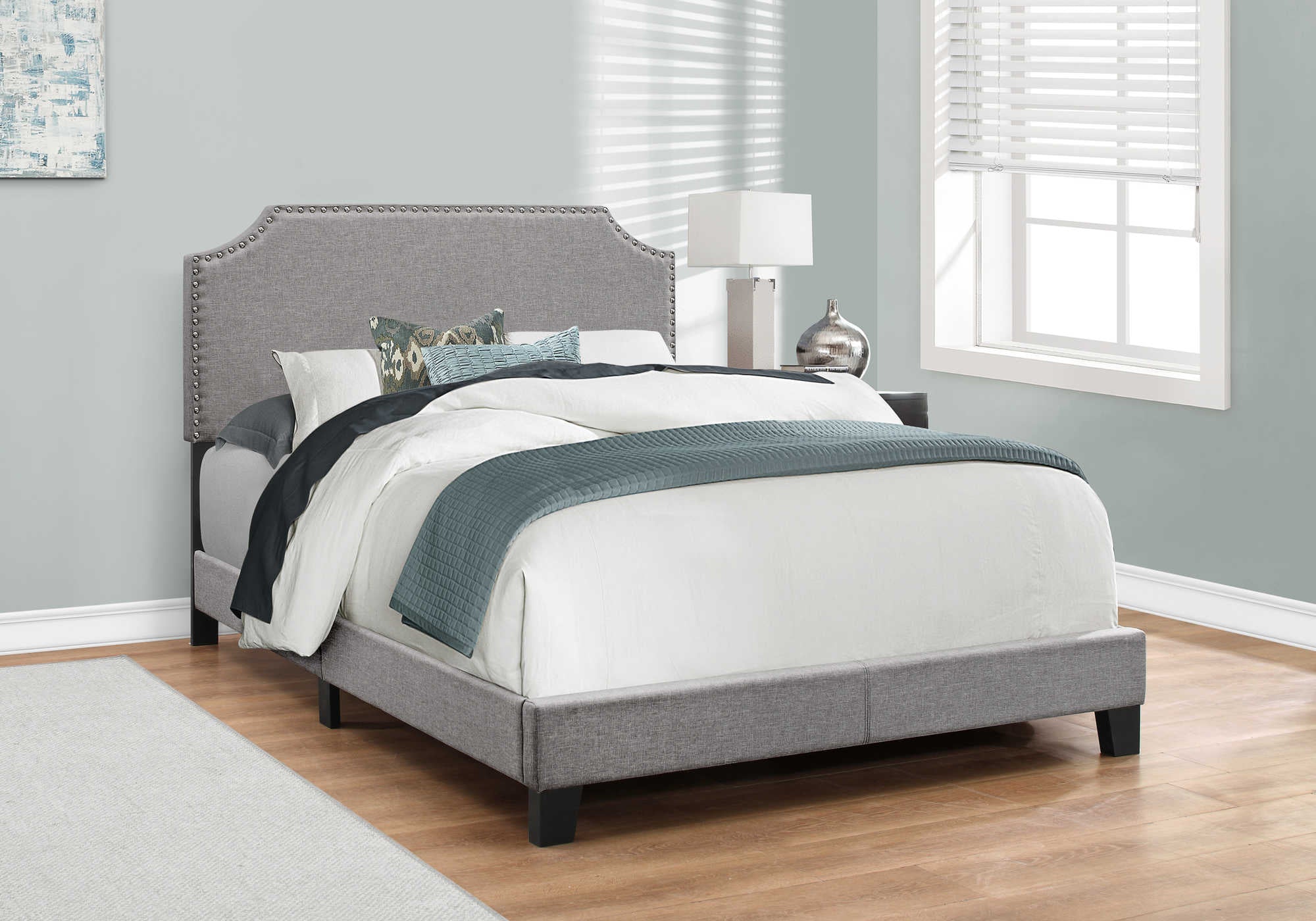 BED - FULL SIZE / GREY LINEN WITH CHROME TRIM # I 5925F