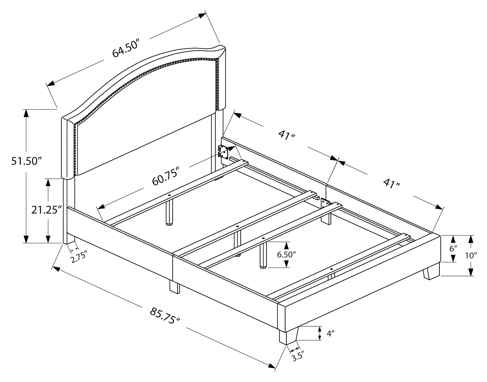 BED - QUEEN SIZE / GREY LINEN WITH CHROME TRIM # I 5936Q