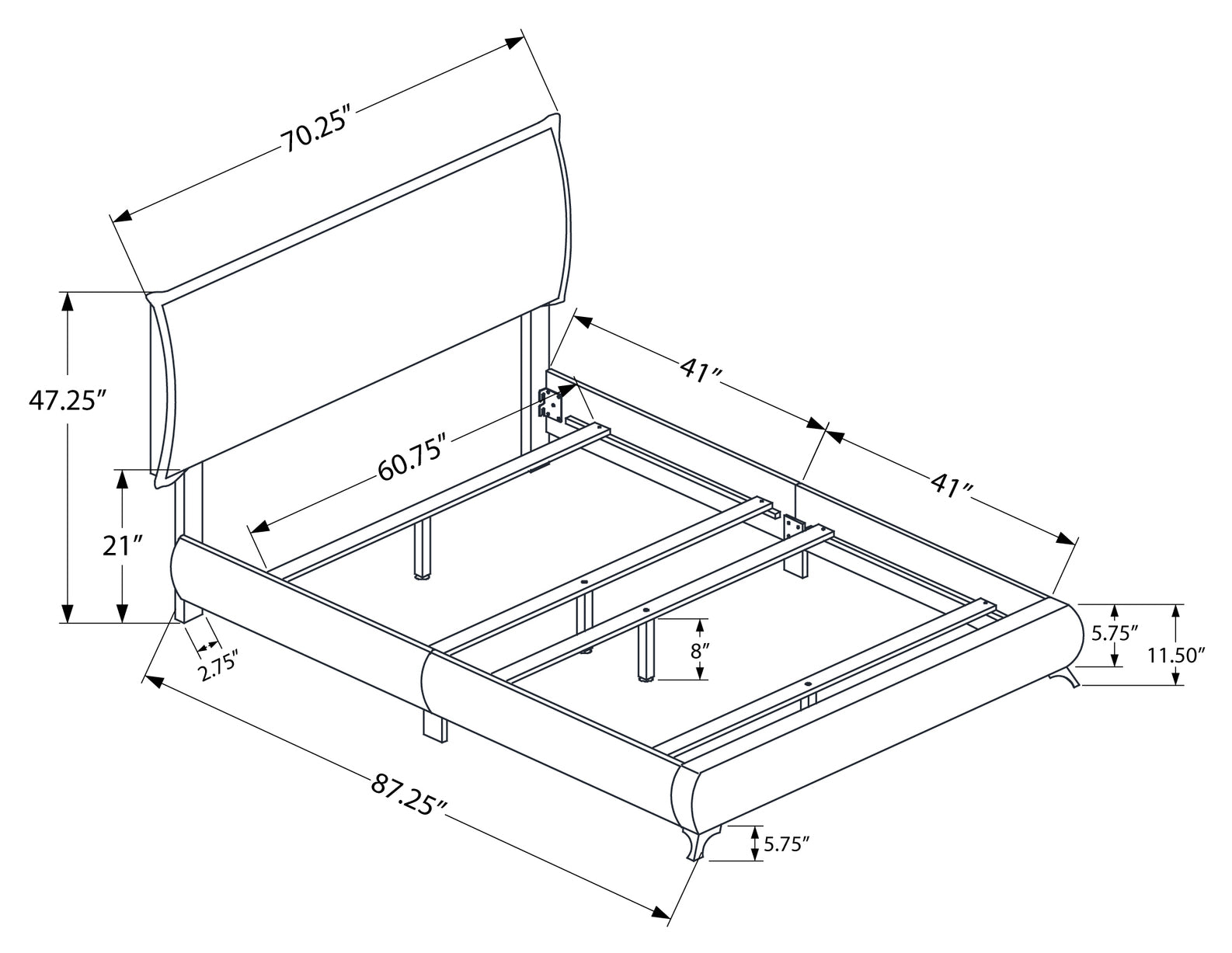 BED - QUEEN SIZE / GREY LINEN WITH CHROME LEGS # I 5950Q