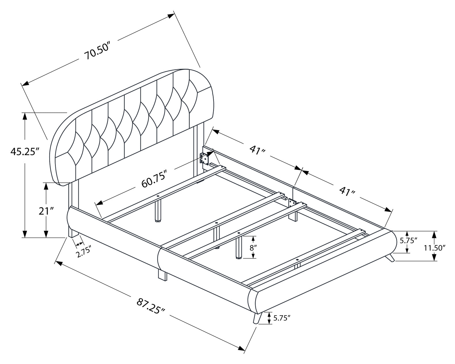 BED - QUEEN SIZE / BROWN LEATHER-LOOK WITH WOOD LEGS # I 5982Q