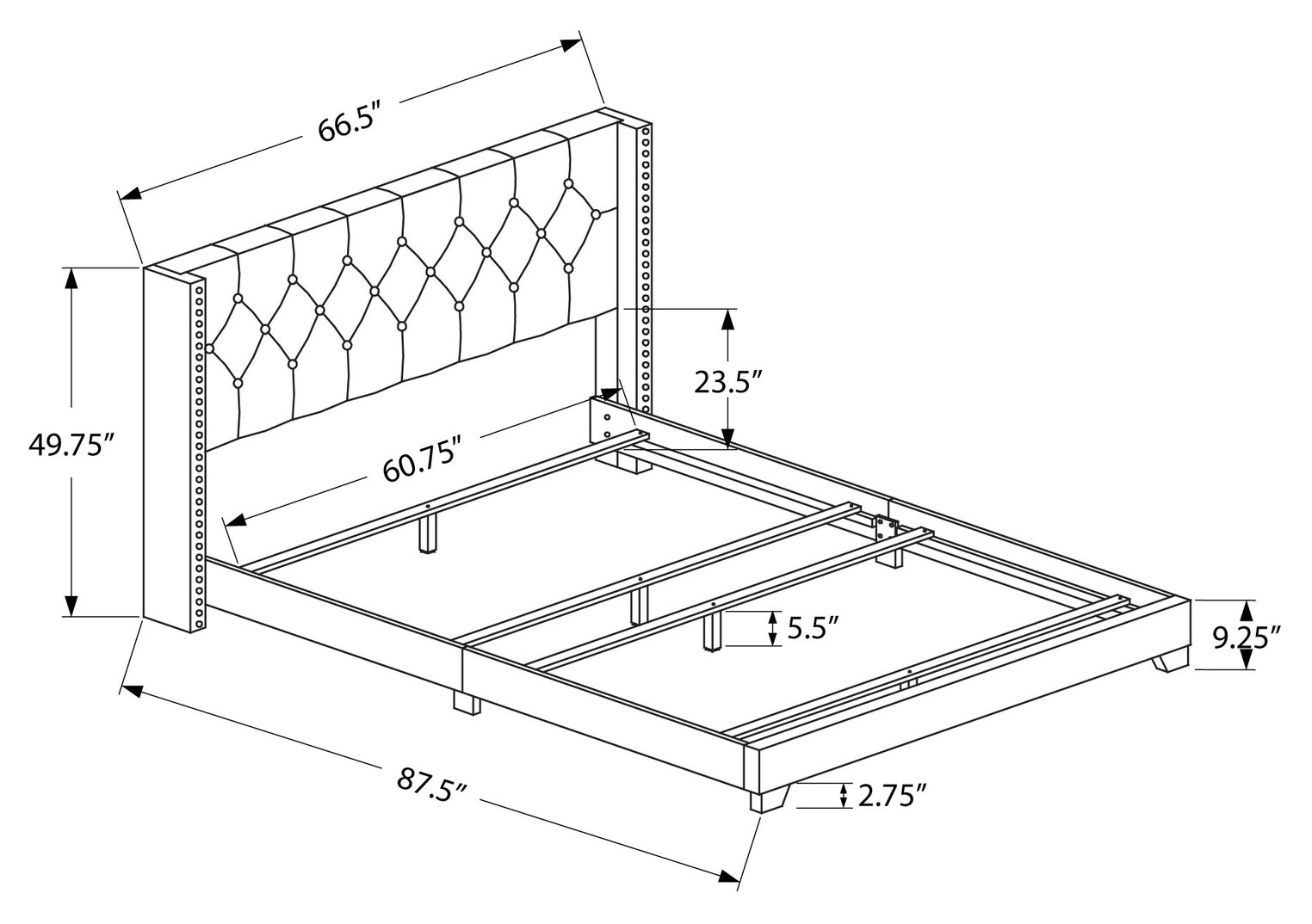 BED - QUEEN SIZE / GREY LINEN WITH CHROME TRIM # I 5984Q