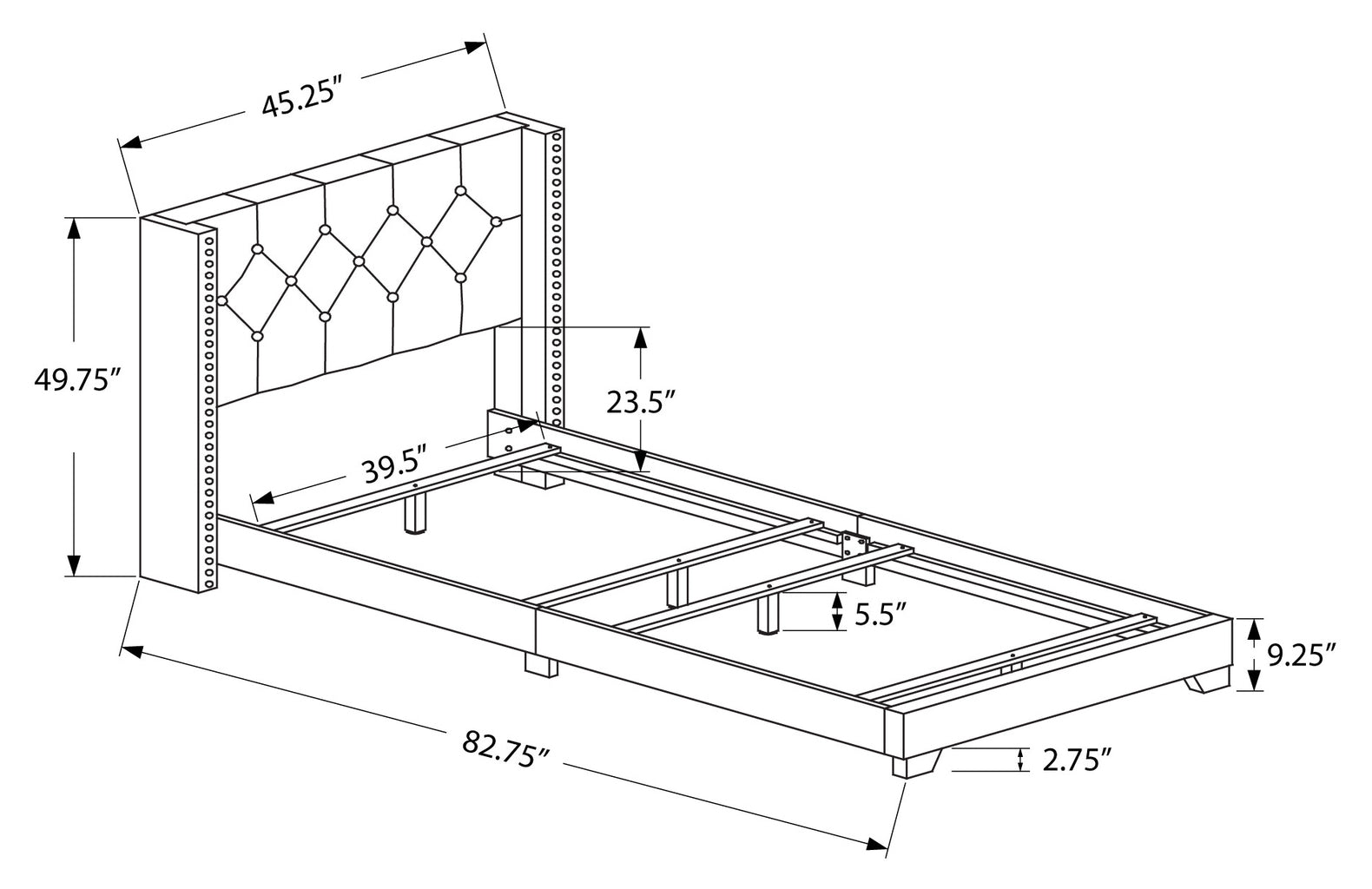 BED - TWIN SIZE / GREY LINEN WITH CHROME TRIM # I 5984T