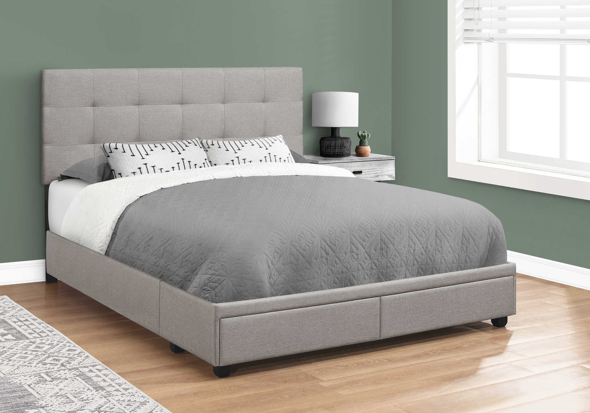 BED - QUEEN SIZE / GREY LINEN WITH 2 STORAGE DRAWERS # I 6020Q