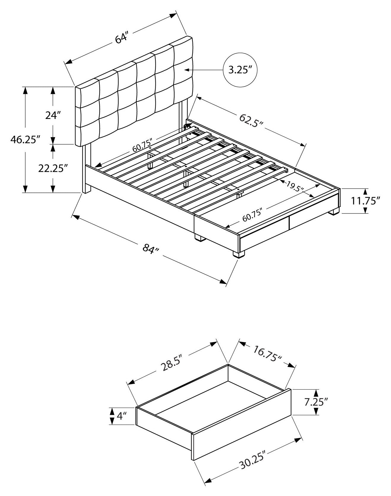 BED - QUEEN SIZE / GREY LINEN WITH 2 STORAGE DRAWERS # I 6020Q