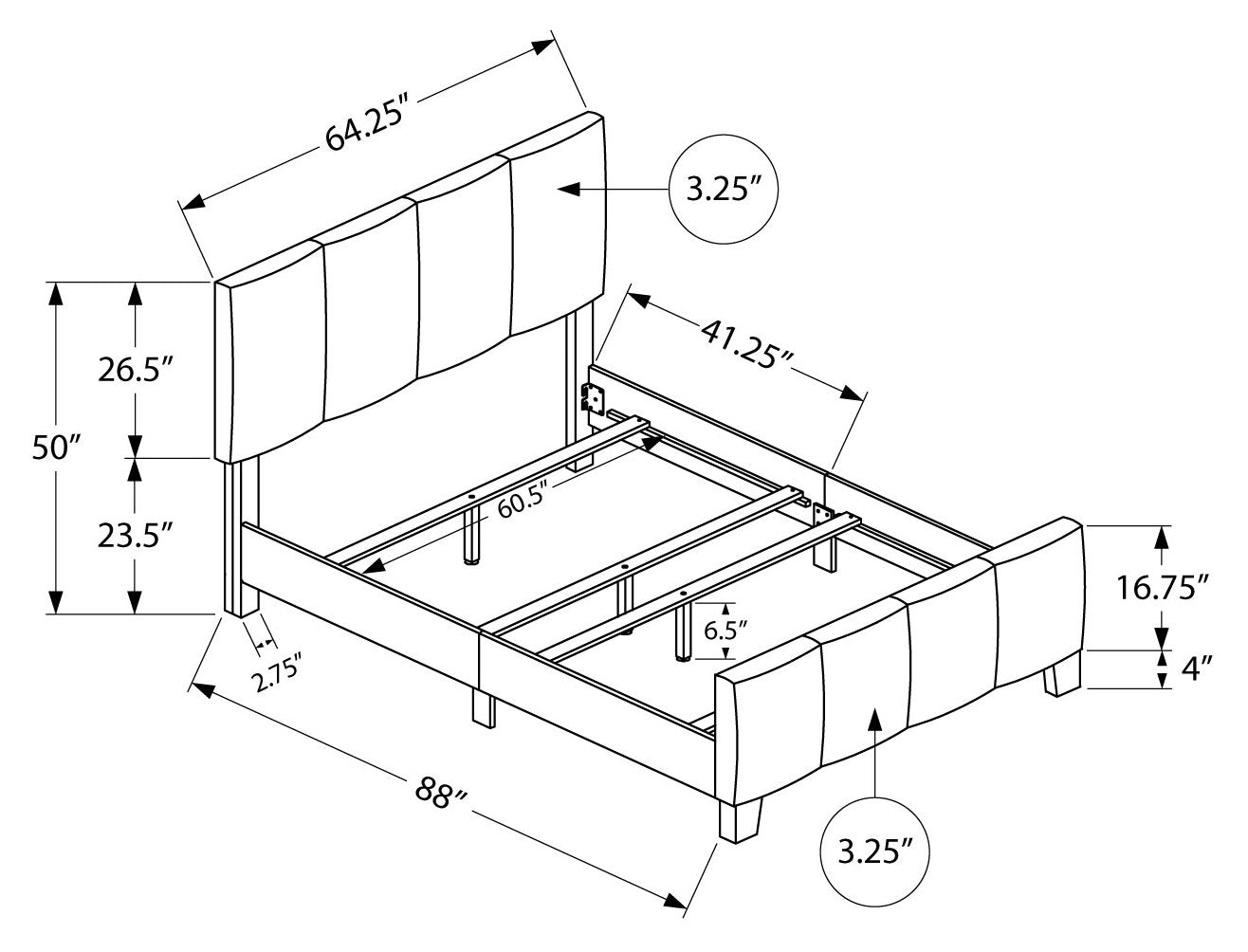 BED - QUEEN SIZE / GREY LINEN # I 6025Q