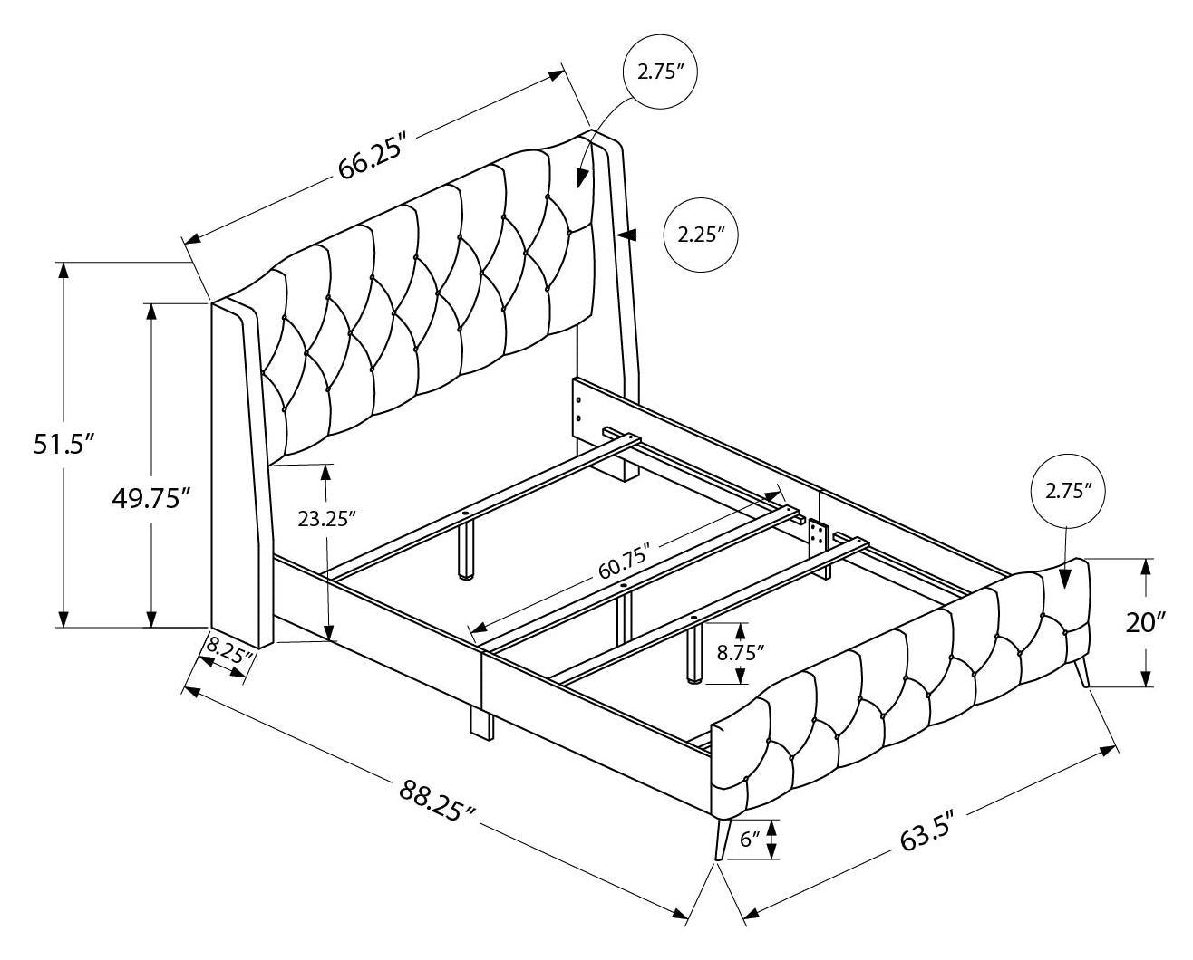 BED - QUEEN SIZE / GREY LINEN WITH CHROME METAL LEGS # I 6045Q