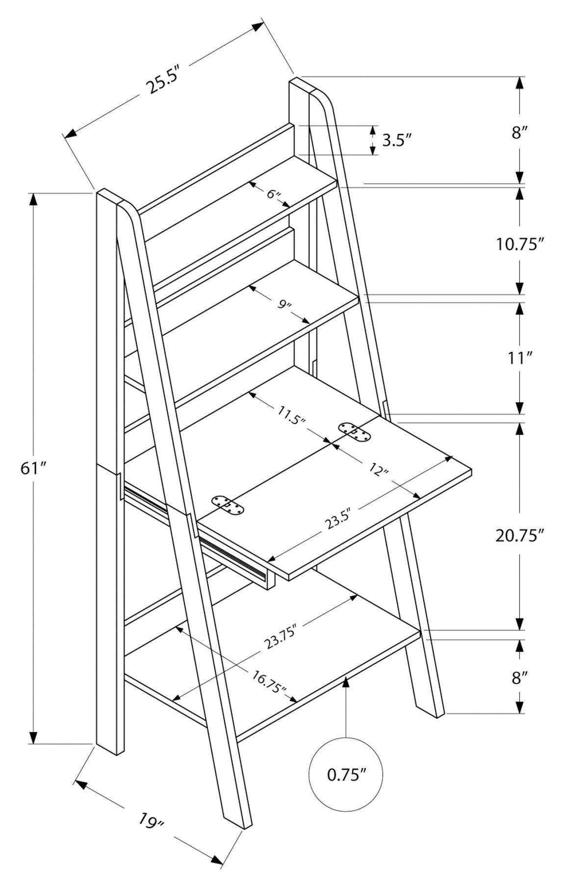 BUREAU D'ORDINATEUR - 61"H / STYLE ÉCHELLE BLANC # I 7040