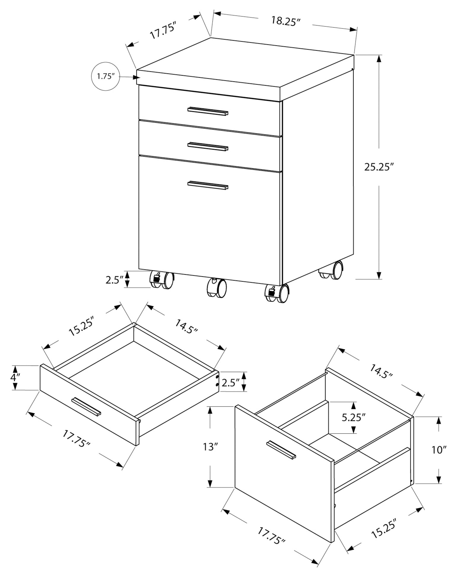 FILING CABINET - 3 DRAWER / DARK TAUPE ON CASTORS # I 7049