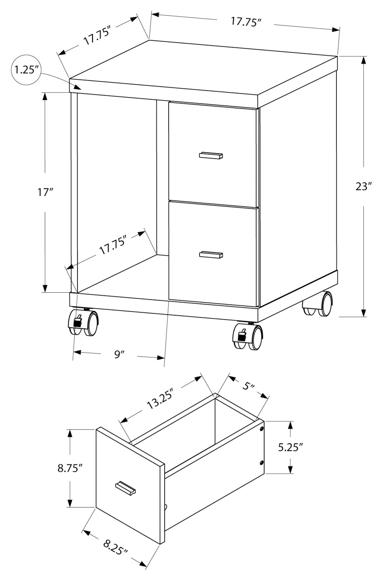 OFFICE CABINET - DARK TAUPE WITH 2 DRAWERS ON CASTORS # I 7056