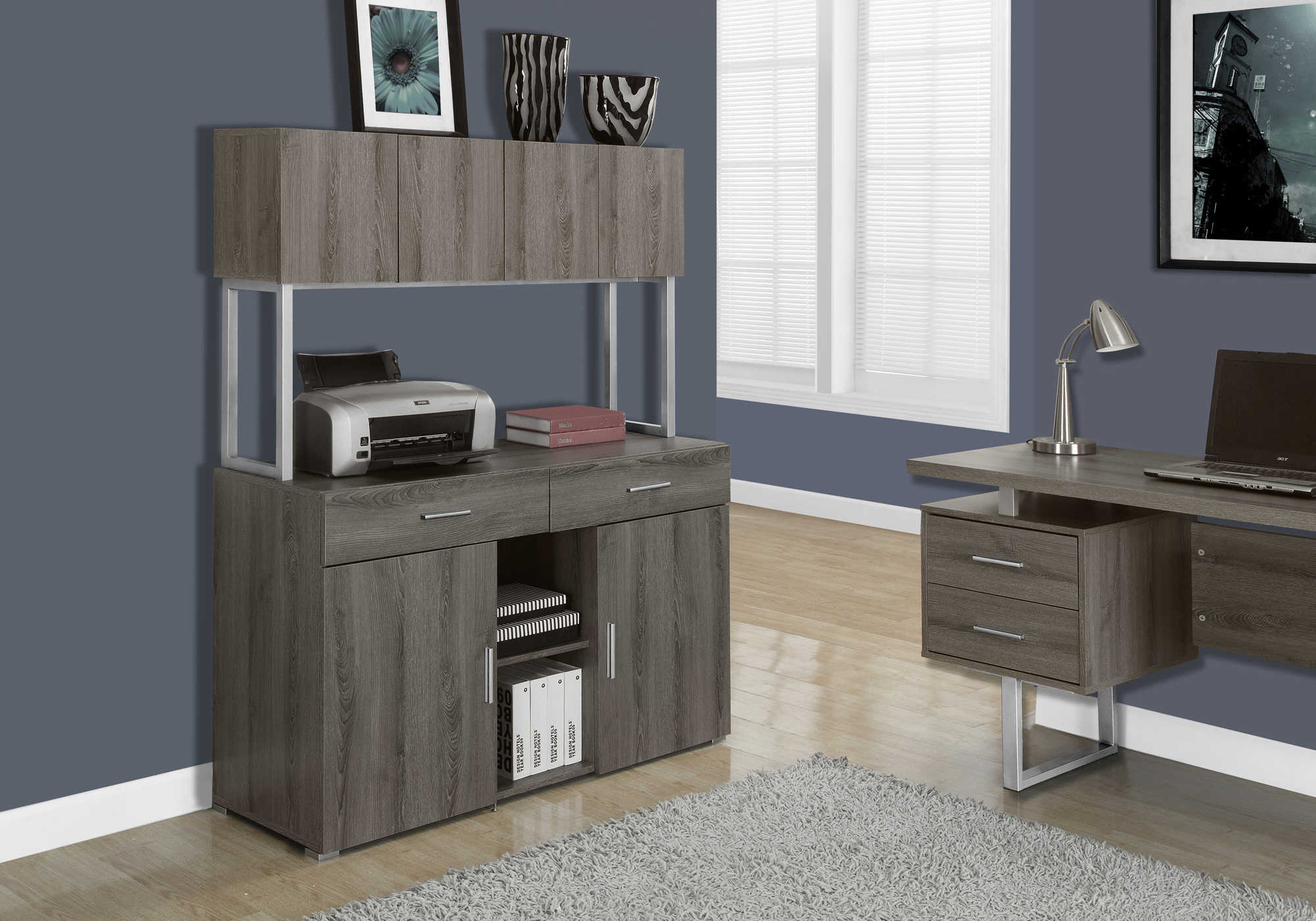 ARMOIRE DE BUREAU - 48"L / CREDENZA DE RANGEMENT TAUPE FONCÉ # I 7067