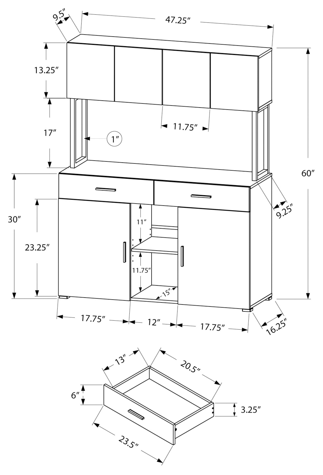 ARMOIRE DE BUREAU - 48"L / CREDENZA DE RANGEMENT TAUPE FONCÉ # I 7067