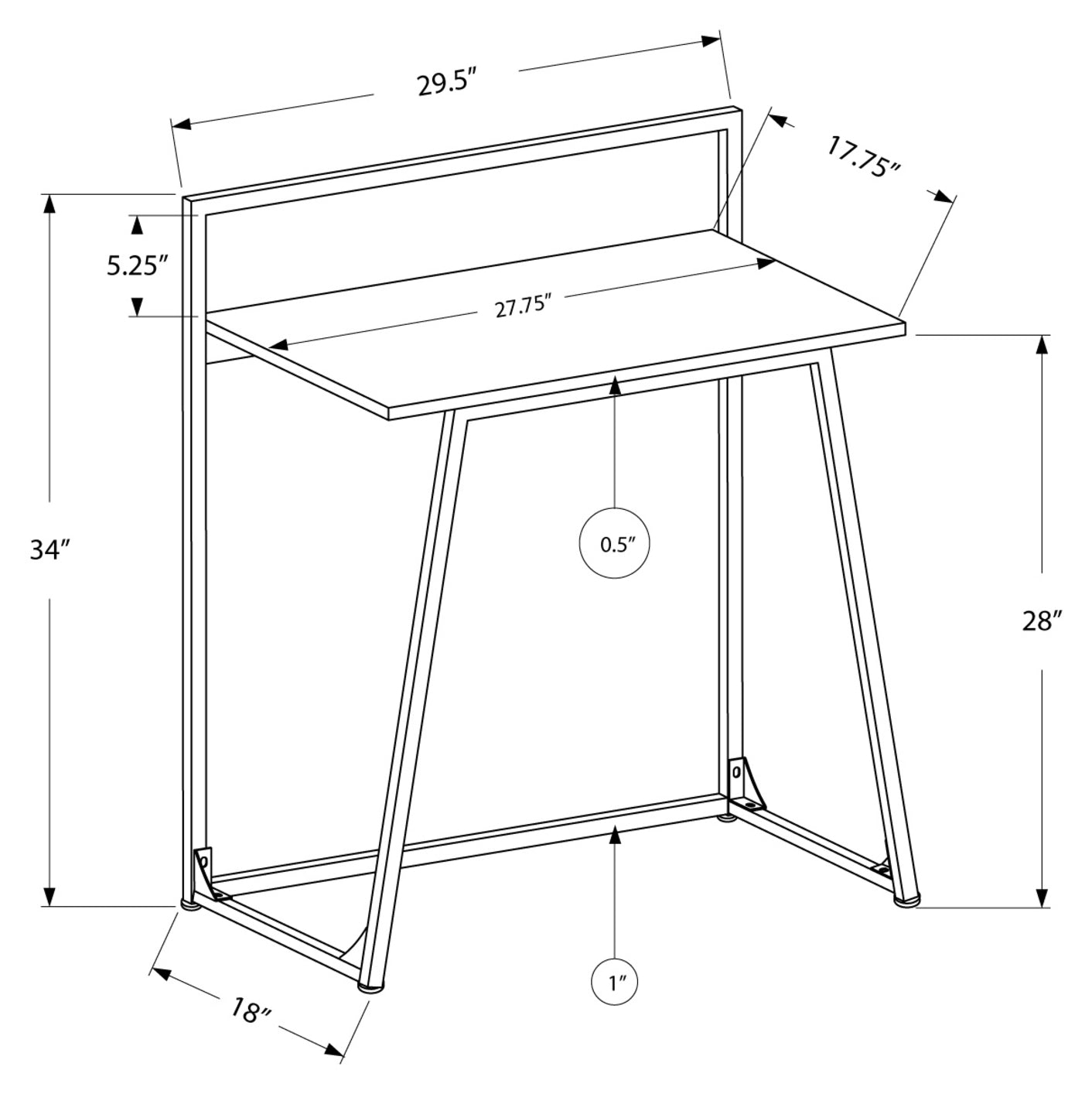 COMPUTER DESK - 30"L / JUVENILE BLACK / BLACK METAL # I 7111