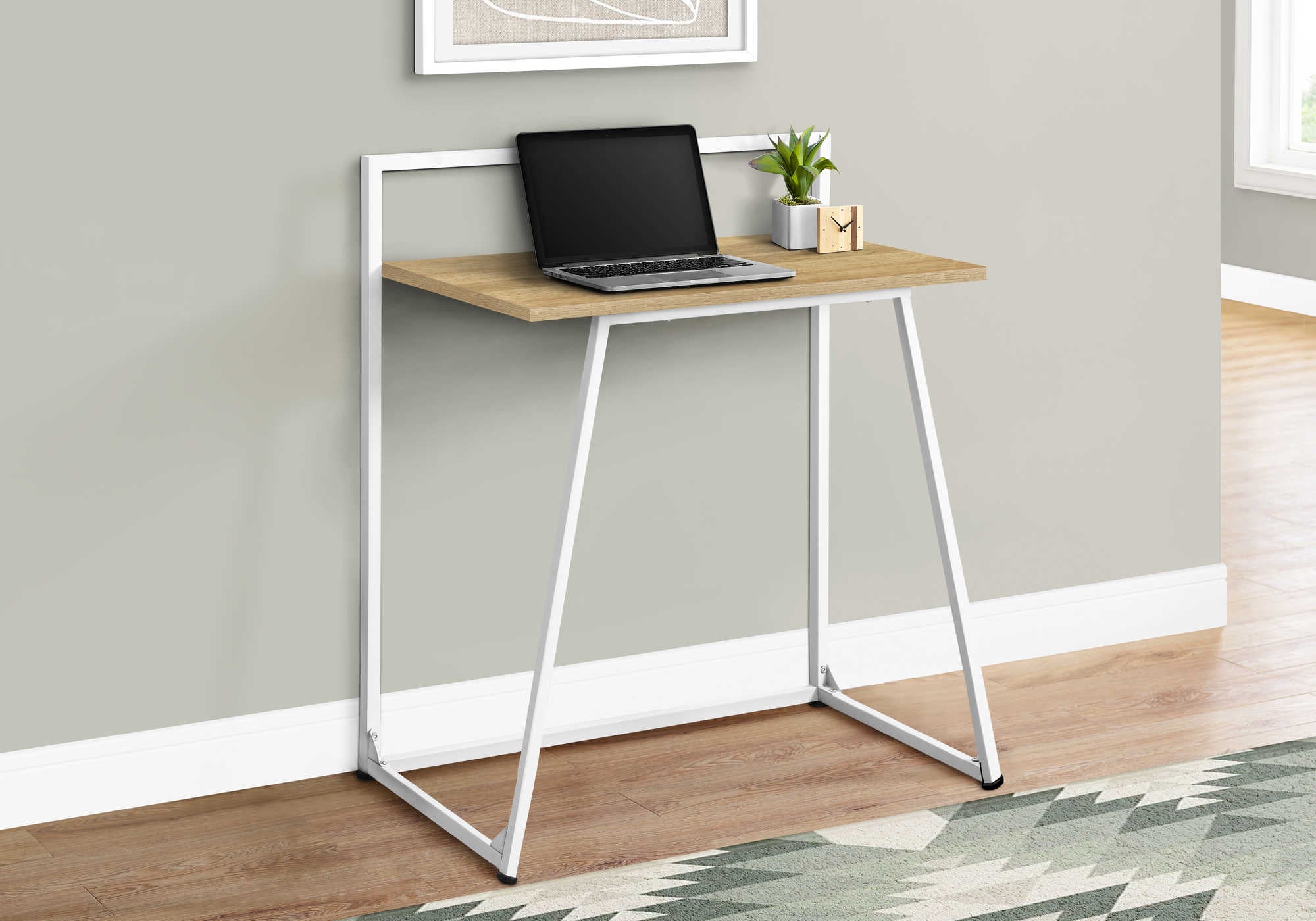 BUREAU D'ORDINATEUR - 30"L / JUVENILE NATUREL / MÉTAL BLANC # I 7119