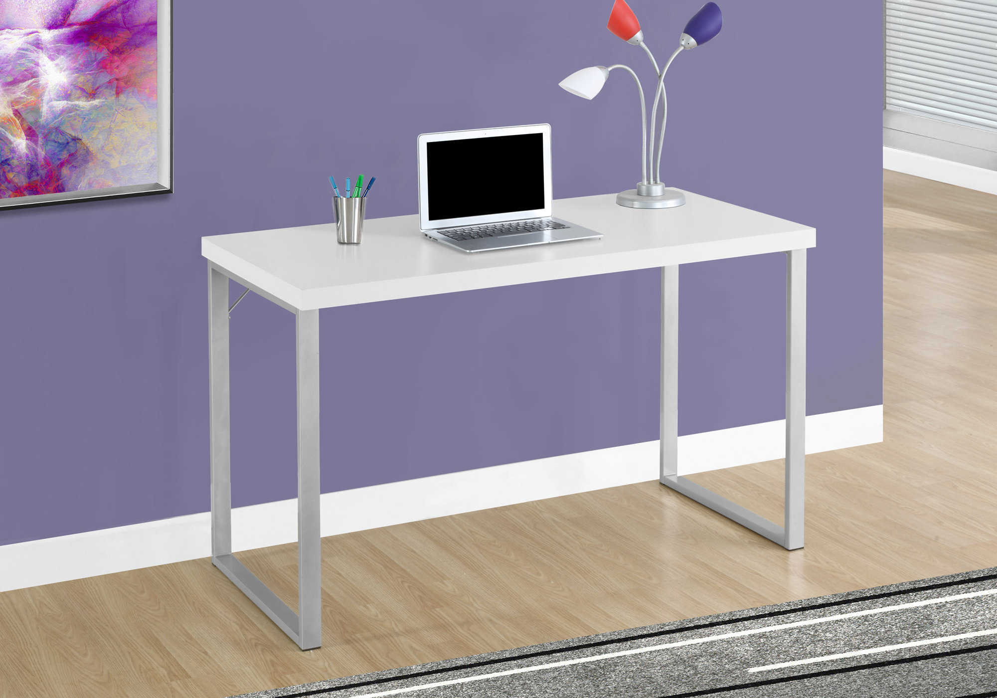 BUREAU D'ORDINATEUR - 48"L / BLANC / MÉTAL ARGENT # I 7154