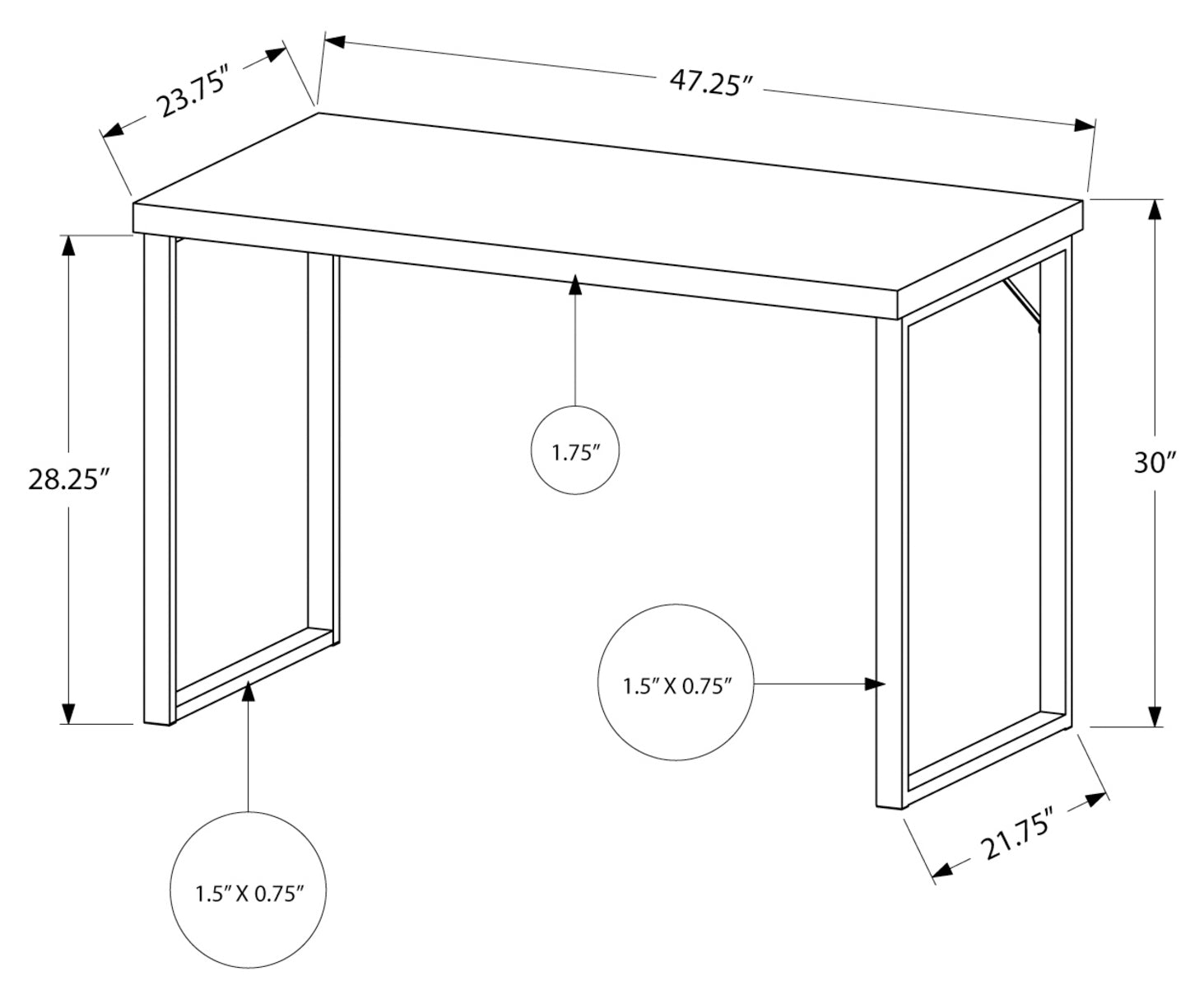 BUREAU D'ORDINATEUR - 48"L / BLANC / MÉTAL ARGENT # I 7154