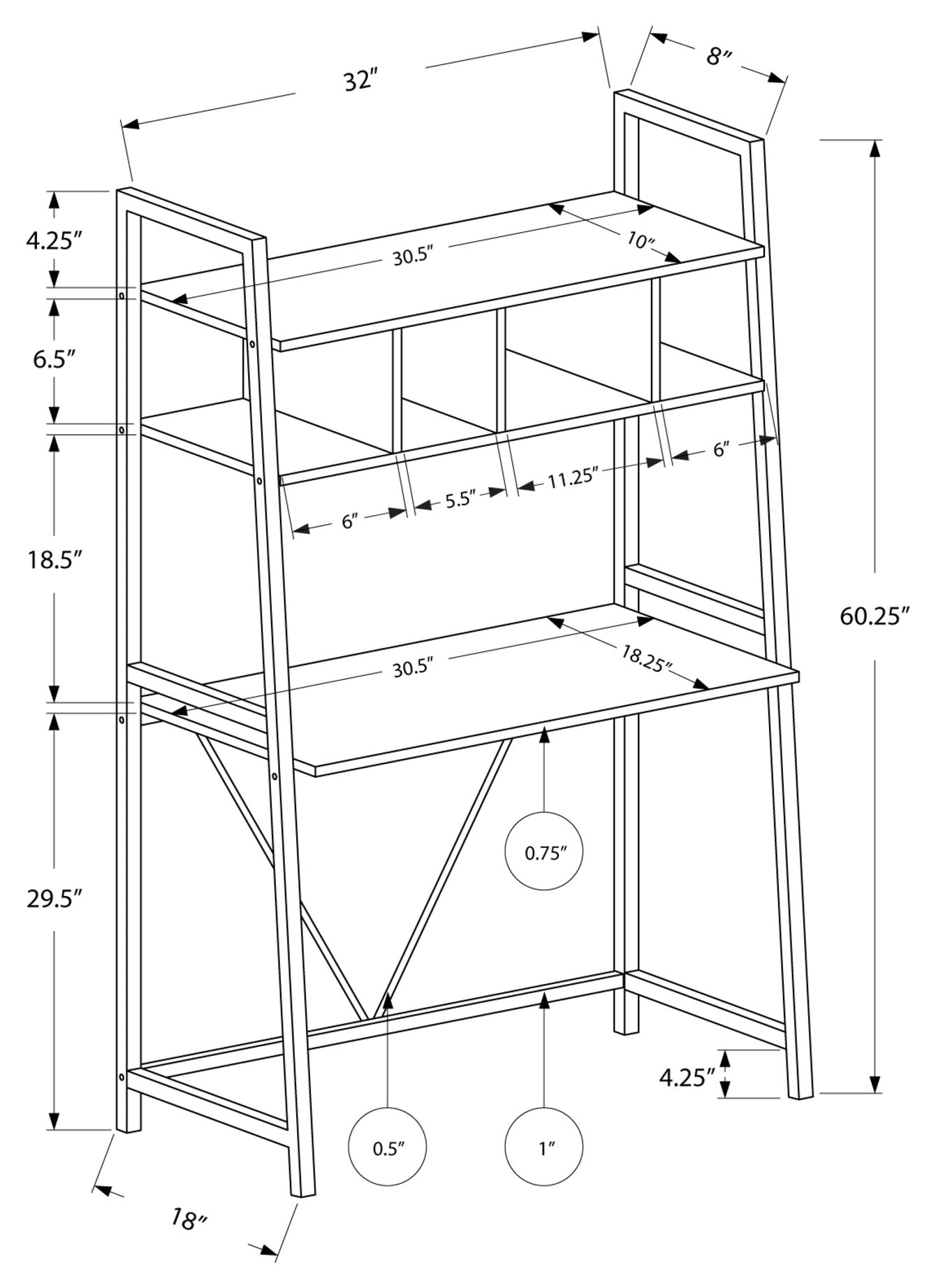 COMPUTER DESK - 32"L / WHITE TOP / WHITE METAL # I 7163