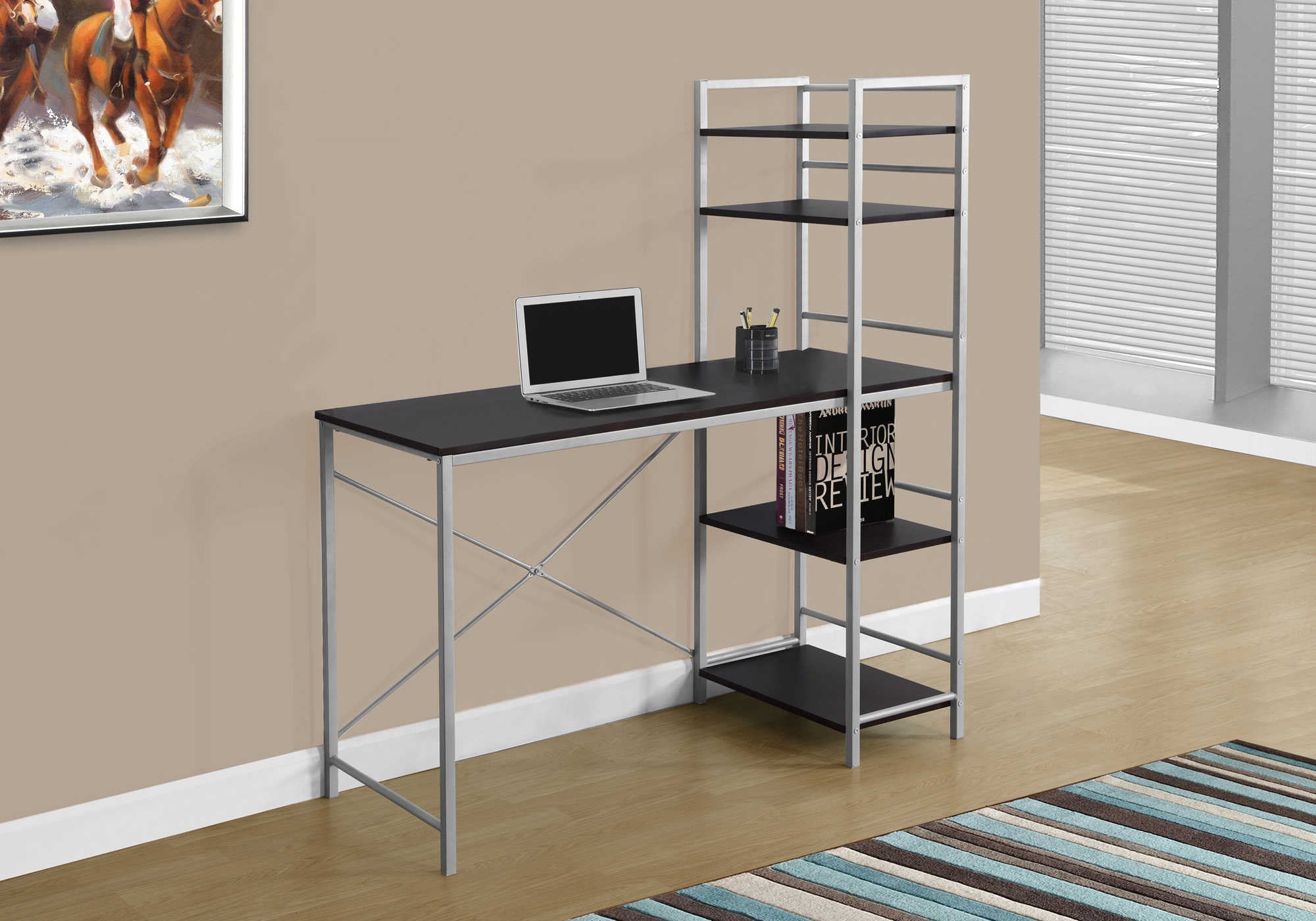 COMPUTER DESK - 48"L / ESPRESSO TOP / SILVER METAL # I 7166