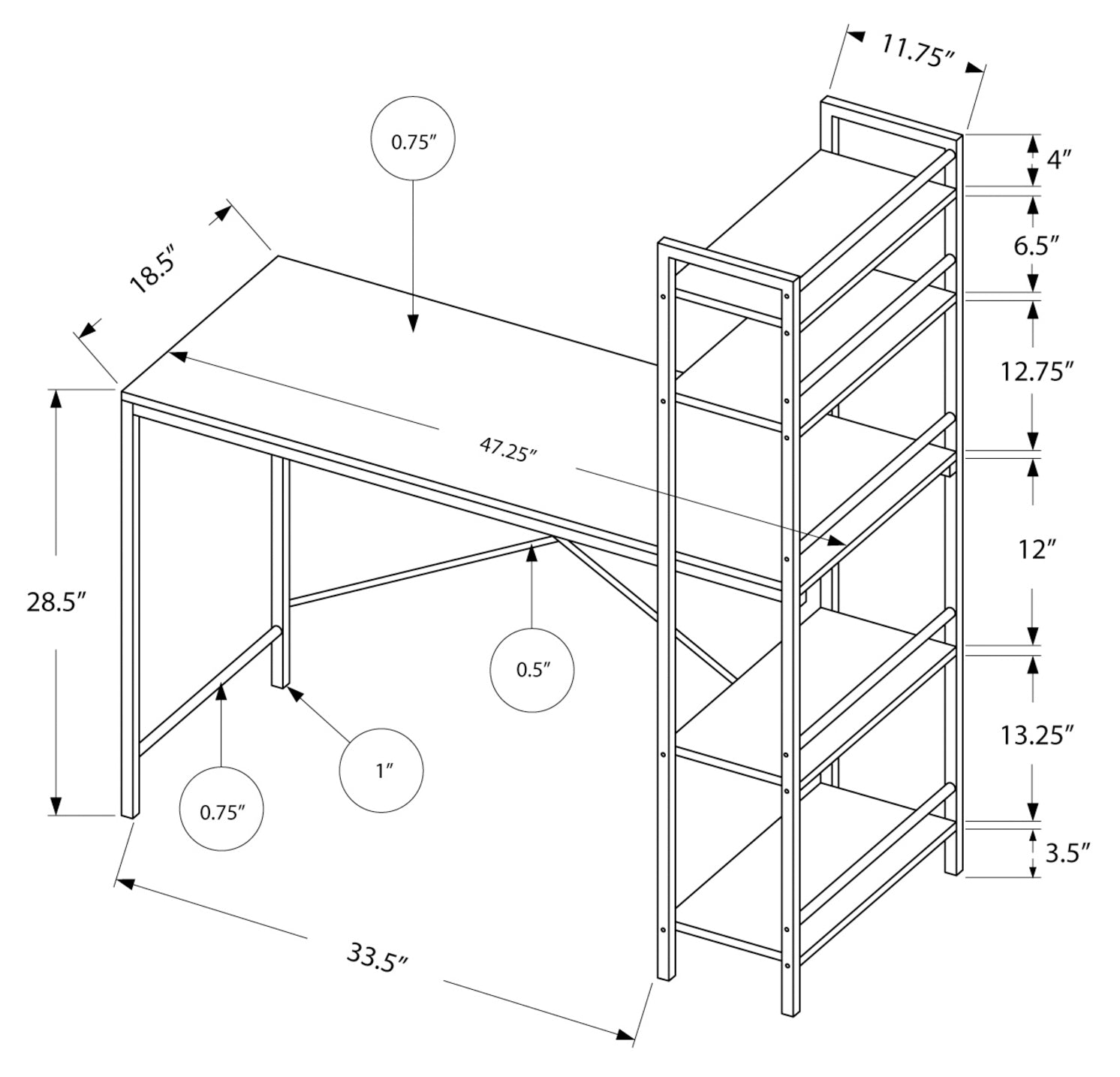 COMPUTER DESK - 48"L / ESPRESSO TOP / SILVER METAL # I 7166