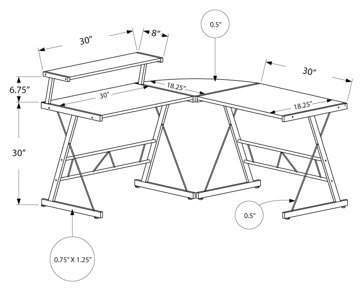 BUREAU D'ORDINATEUR - PLATEAU ESPRESSO / MÉTAL ARGENT # I 7171