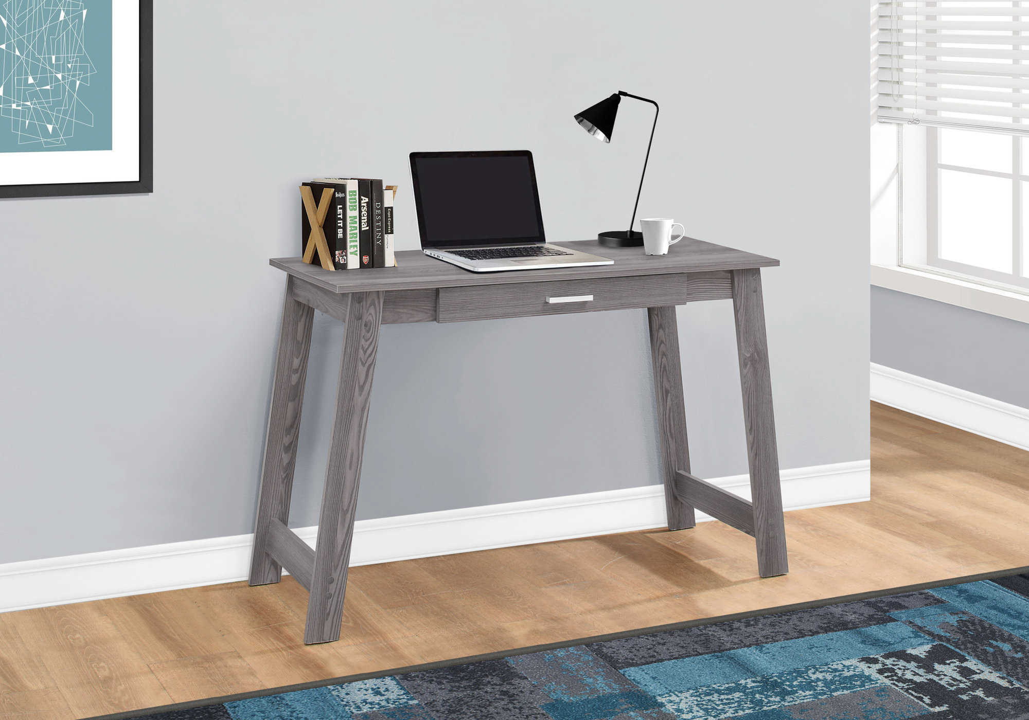 BUREAU D'ORDINATEUR - 42"L / GRIS AVEC TIROIR DE RANGEMENT # I 7192