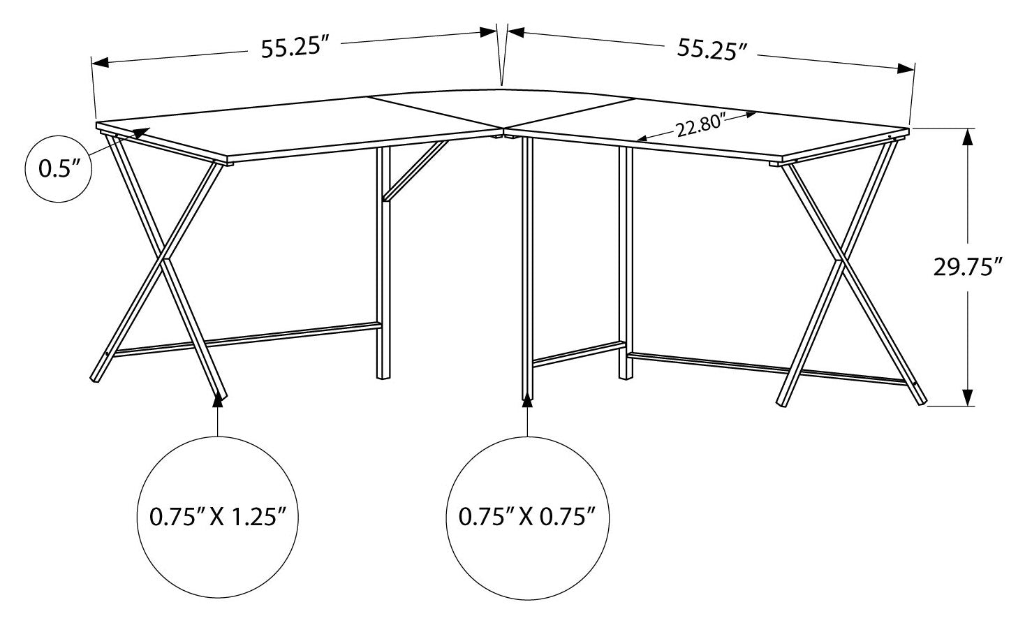 COMPUTER DESK - 55"L / WHITE TOP / BLACK METAL CORNER # I 7195