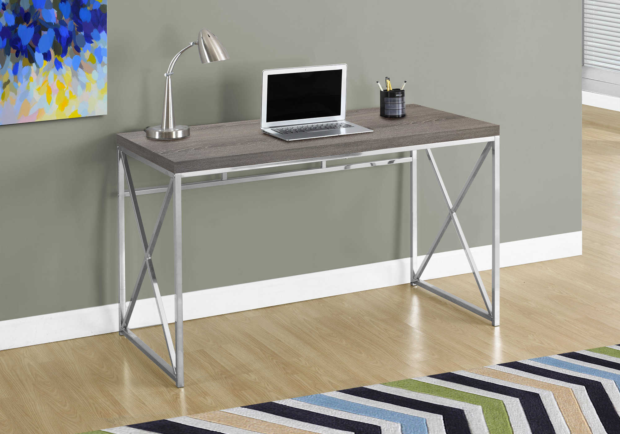 BUREAU D'ORDINATEUR - 48"L / TAUPE FONCÉ / MÉTAL CHROME # I 7204