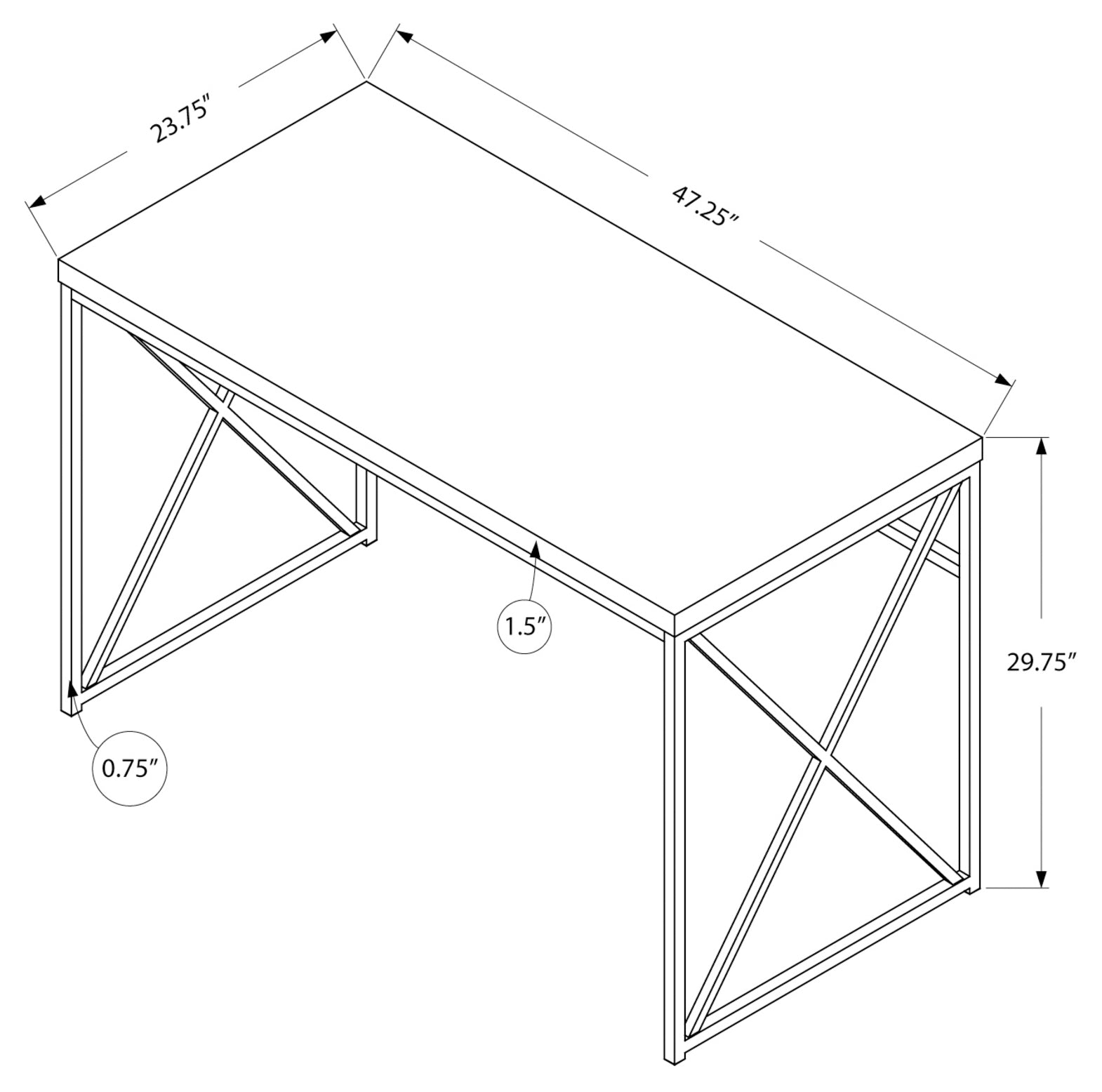 BUREAU D'ORDINATEUR - 48"L / TAUPE FONCÉ / MÉTAL CHROME # I 7204