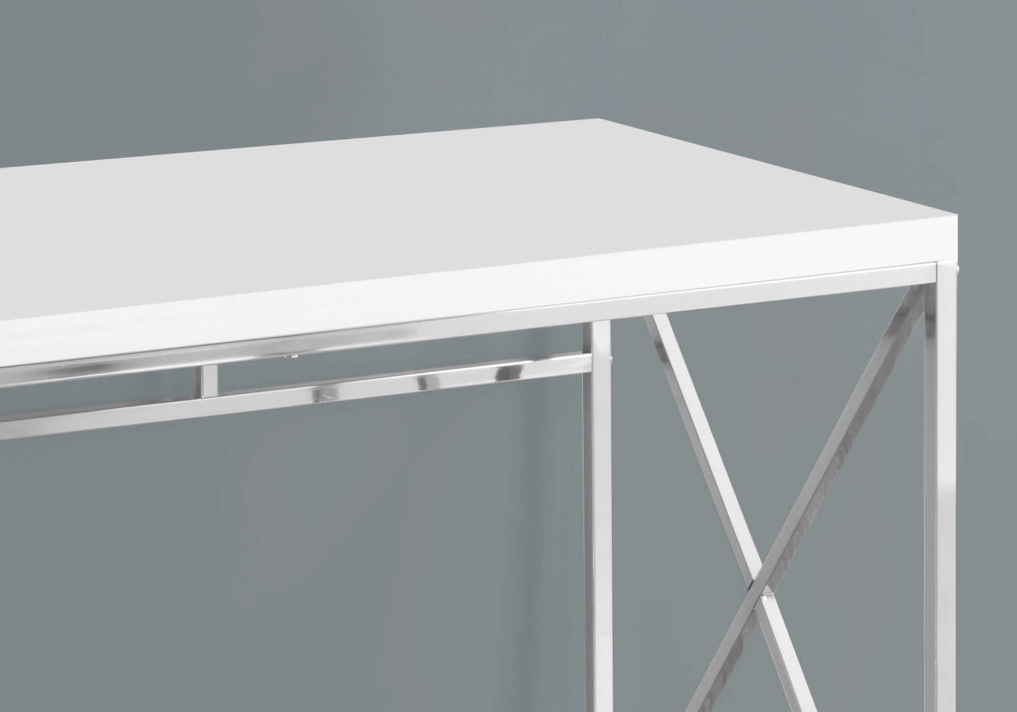 BUREAU D'ORDINATEUR - 48"L / BLANC BRILLANT / MÉTAL CHROME # I 7205