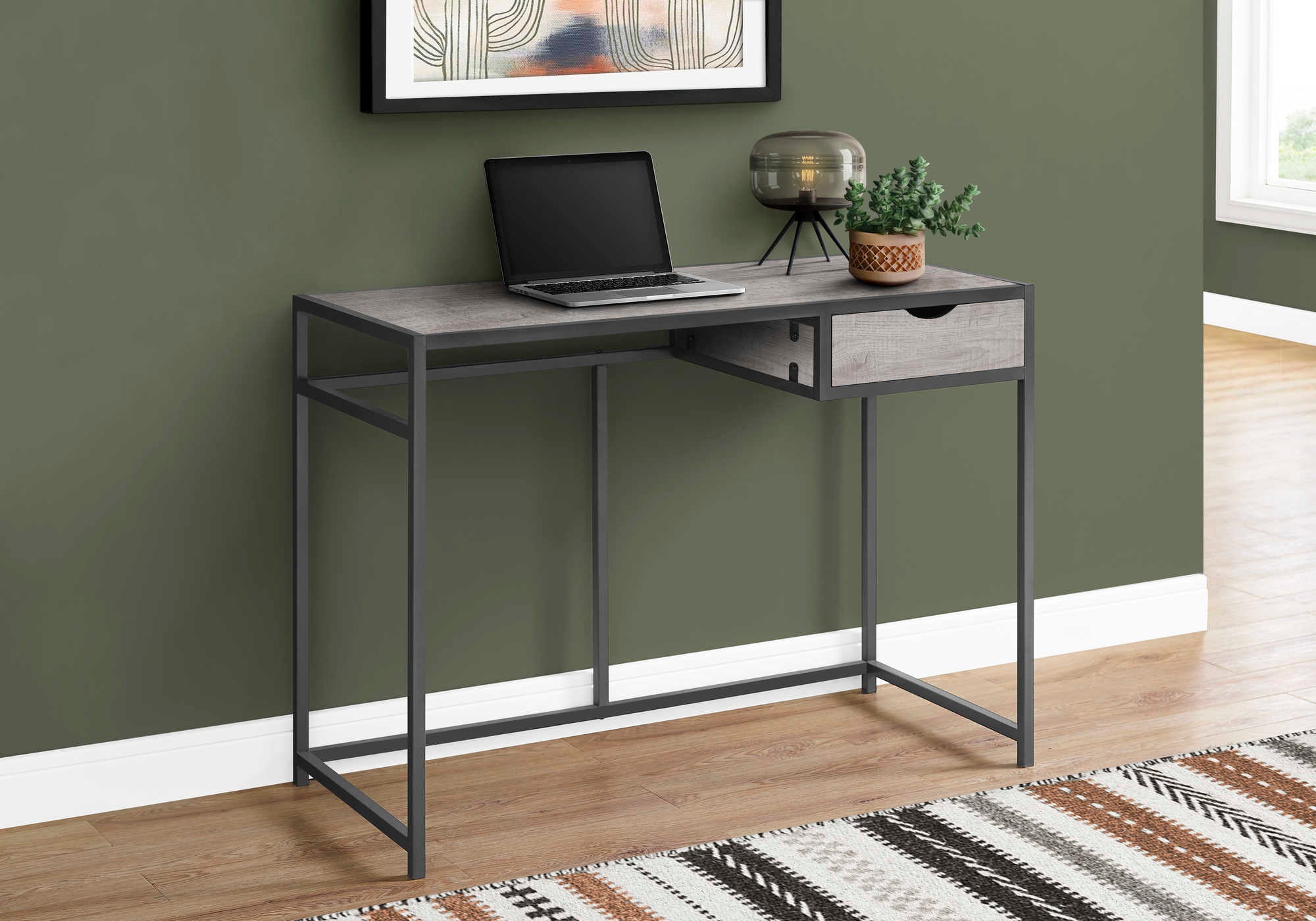 BUREAU D'ORDINATEUR - 42"L / GRIS / MÉTAL GRIS FONCÉ # I 7217