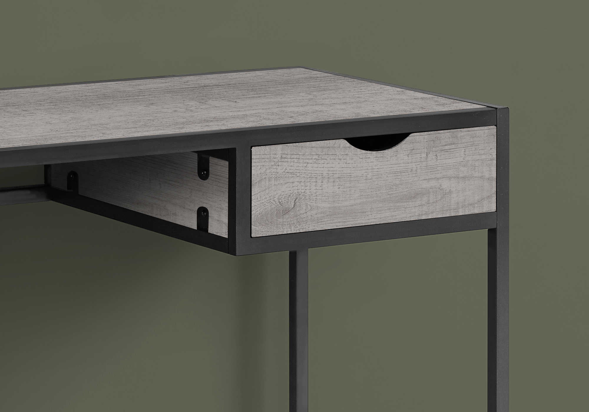 BUREAU D'ORDINATEUR - 42"L / GRIS / MÉTAL GRIS FONCÉ # I 7217