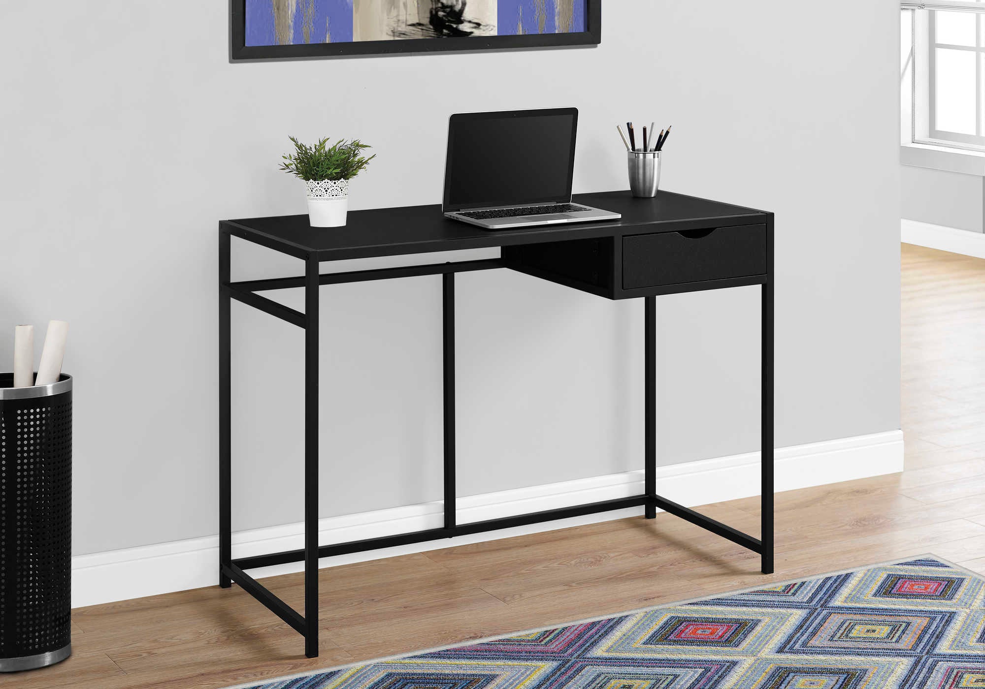 BUREAU D'ORDINATEUR - 42"L / NOIR / MÉTAL NOIR # I 7220