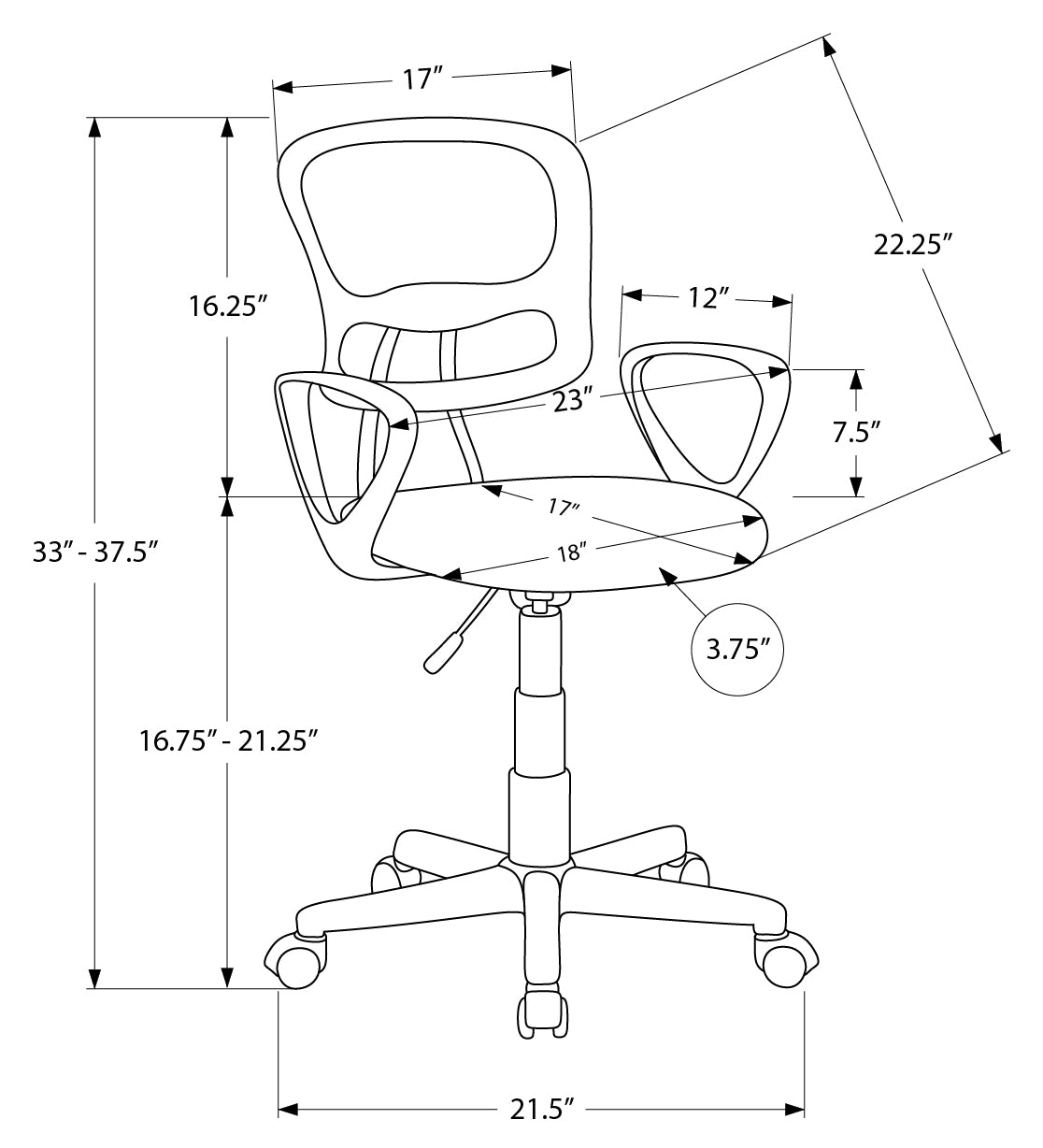 CHAISE DE BUREAU - MAILLE NOIRE JUVENILE / MULTI-POSITIONS # I 7260