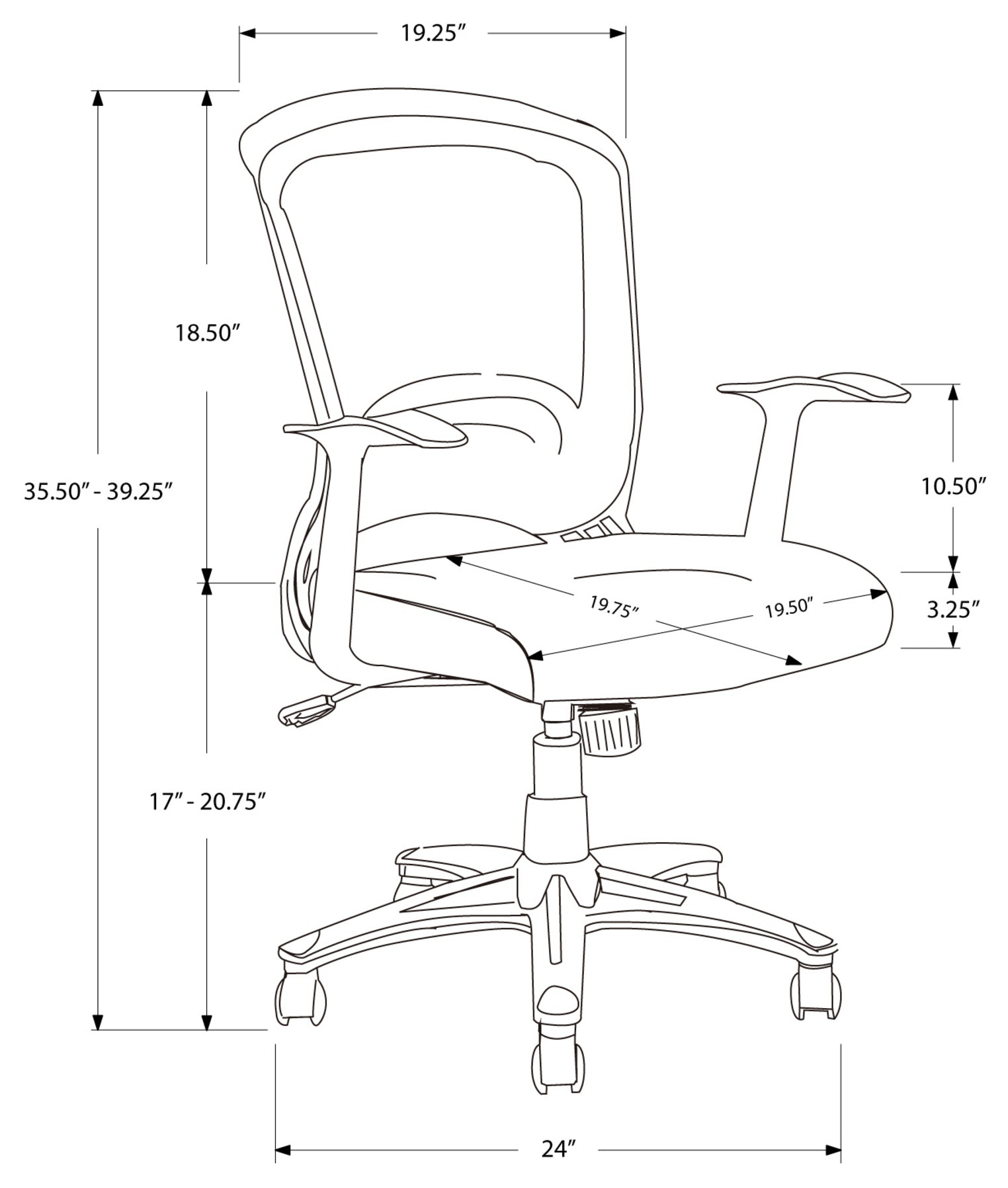 OFFICE CHAIR - BLACK MESH MID-BACK / MULTI-POSITION # I 7265