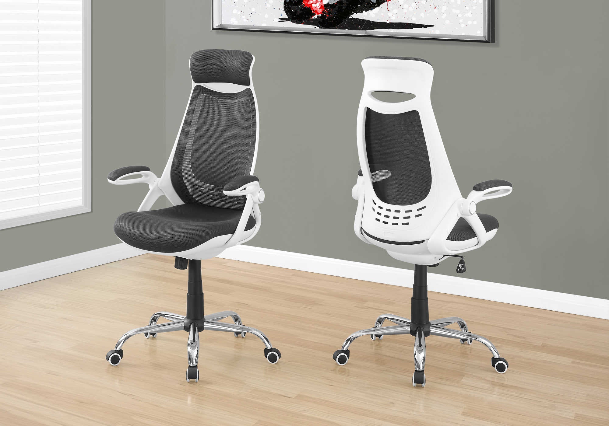 OFFICE CHAIR - WHITE / GREY MESH / CHROME HIGH-BACK EXEC # I 7269