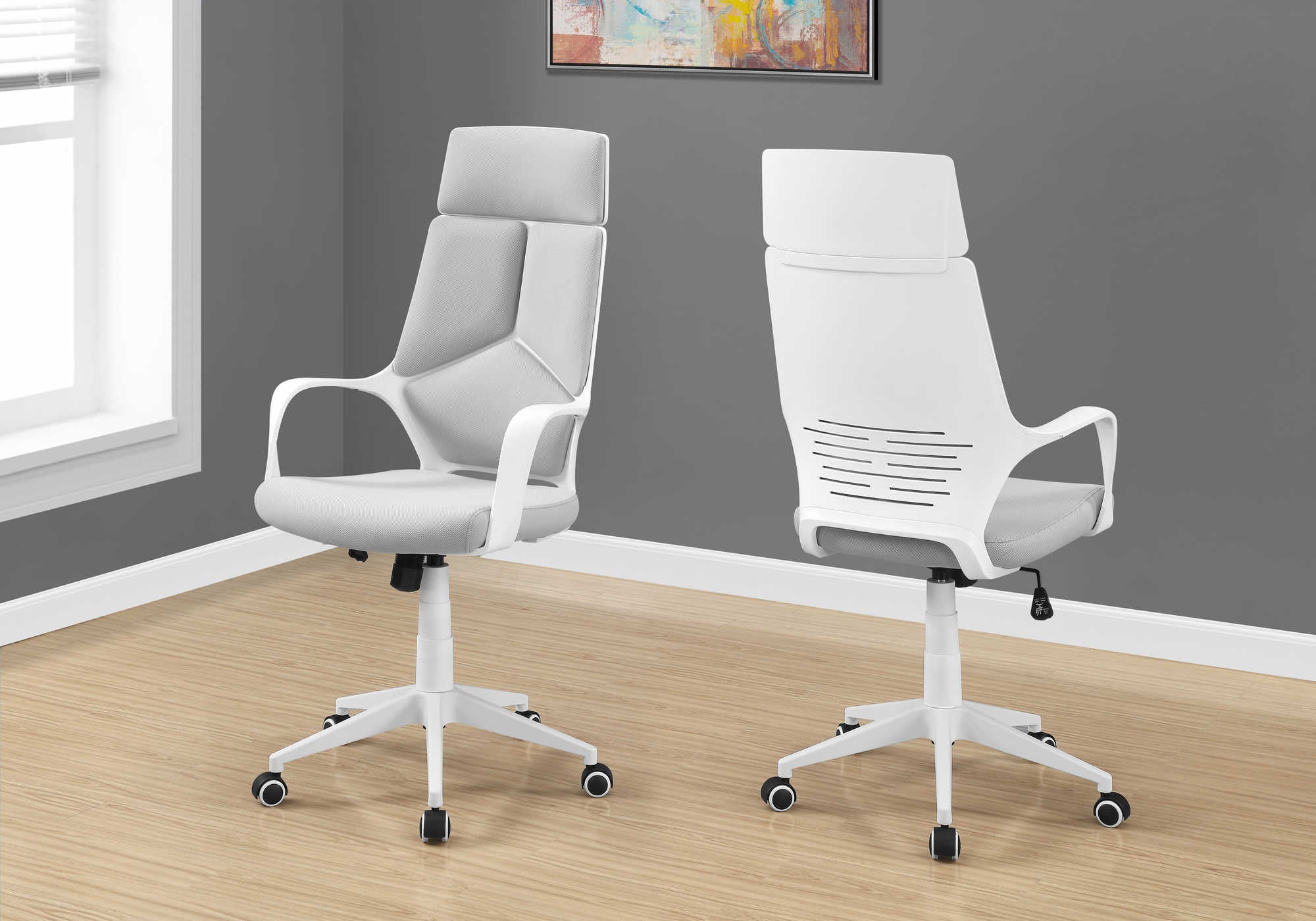 OFFICE CHAIR - WHITE / GREY FABRIC / HIGH BACK EXECUTIVE # I 7270