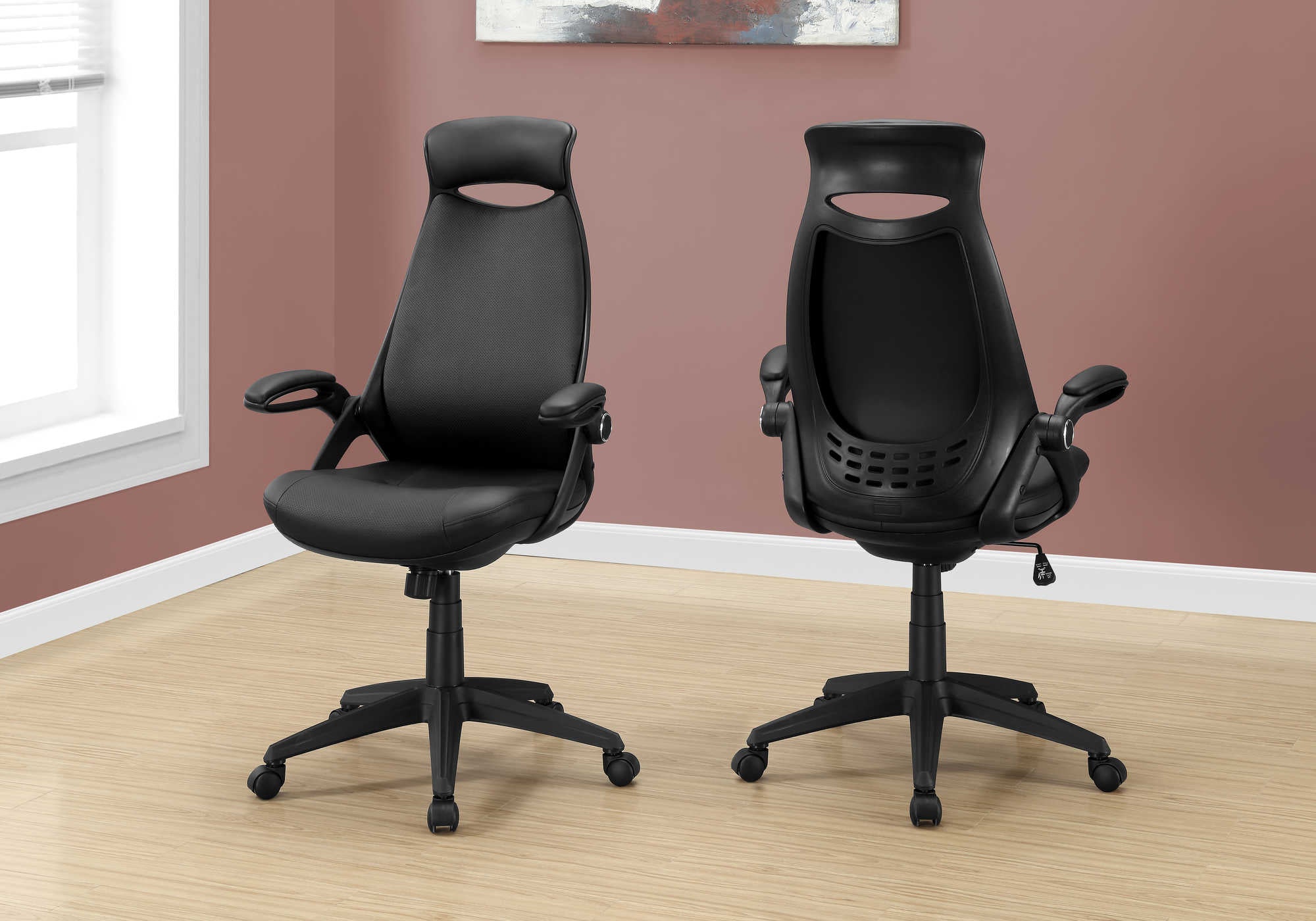 OFFICE CHAIR - BLACK LEATHER-LOOK / MULTI POSITION # I 7276