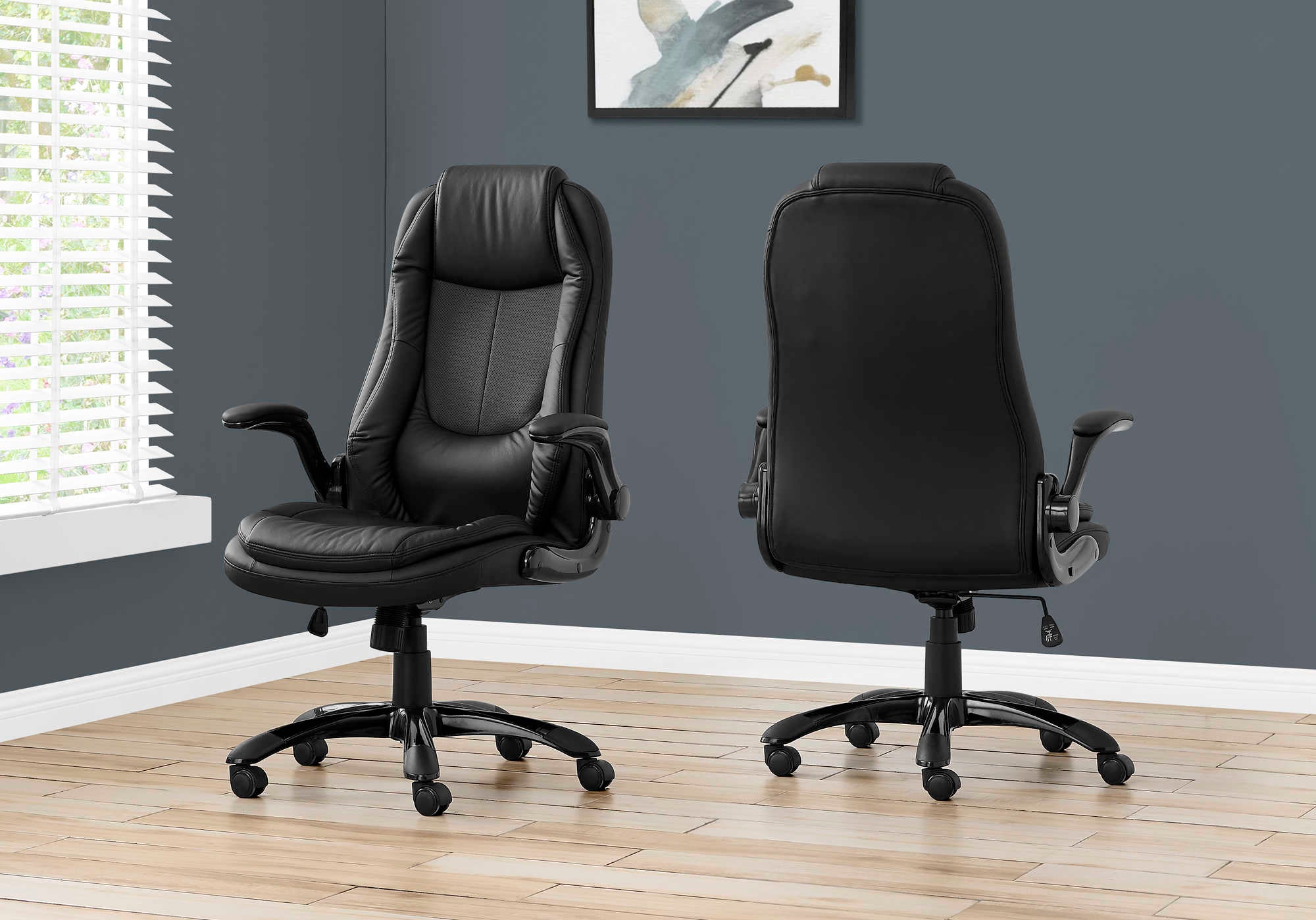 OFFICE CHAIR - BLACK LEATHER-LOOK / HIGH BACK EXECUTIVE # I 7277