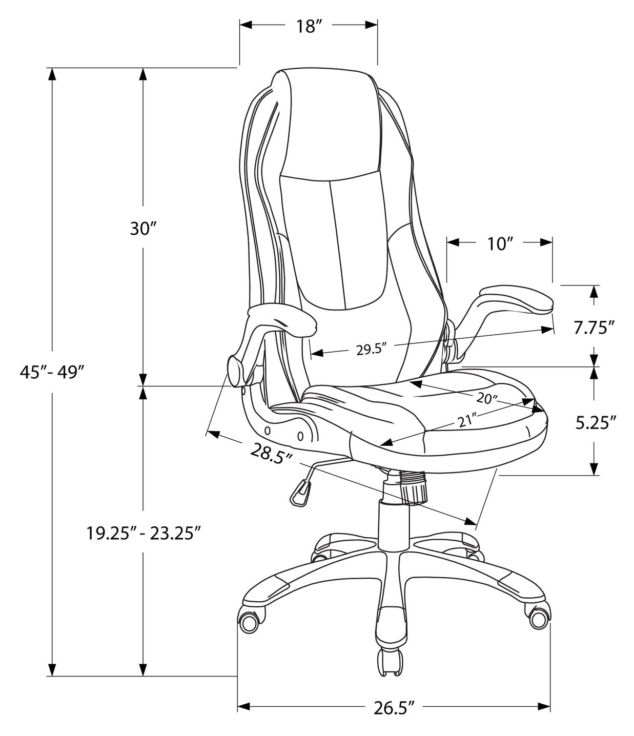 CHAISE DE BUREAU - SIMILI-CUIR NOIR / DOSSIER HAUT EXECUTIVE # I 7277