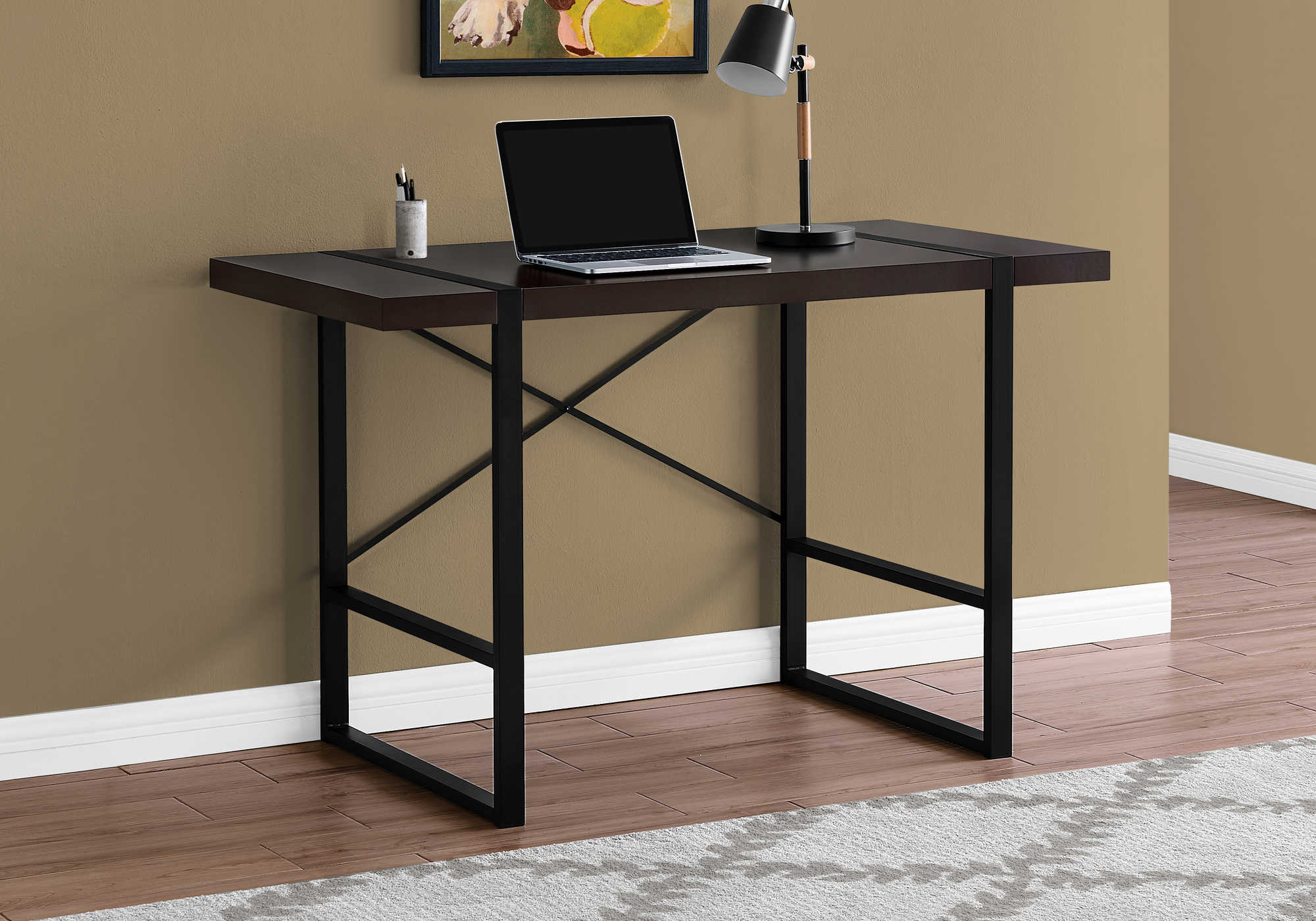 BUREAU D'ORDINATEUR - 48"L / ESPRESSO / MÉTAL NOIR # I 7311