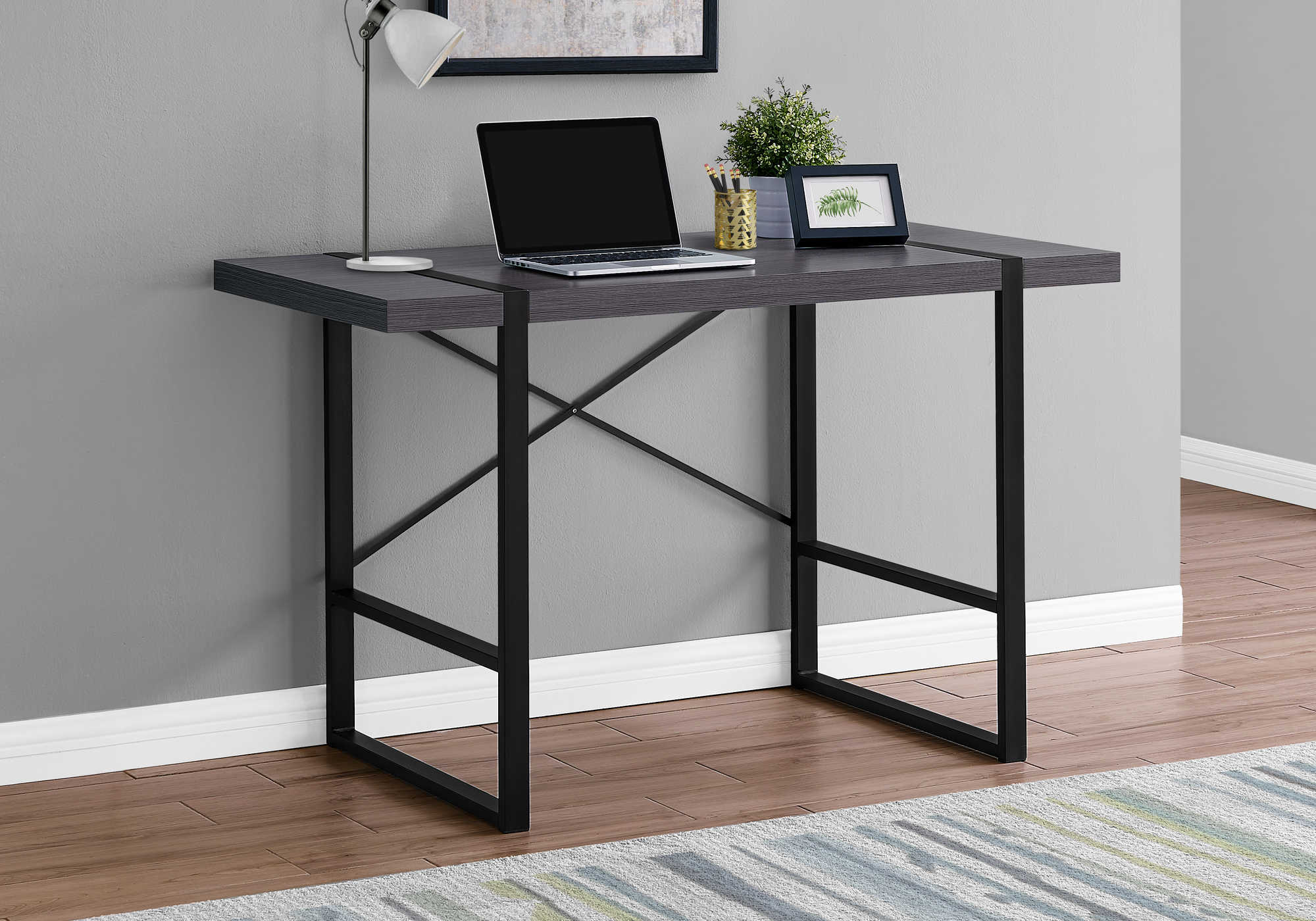 BUREAU D'ORDINATEUR - 48"L / GRIS / MÉTAL NOIR # I 7312